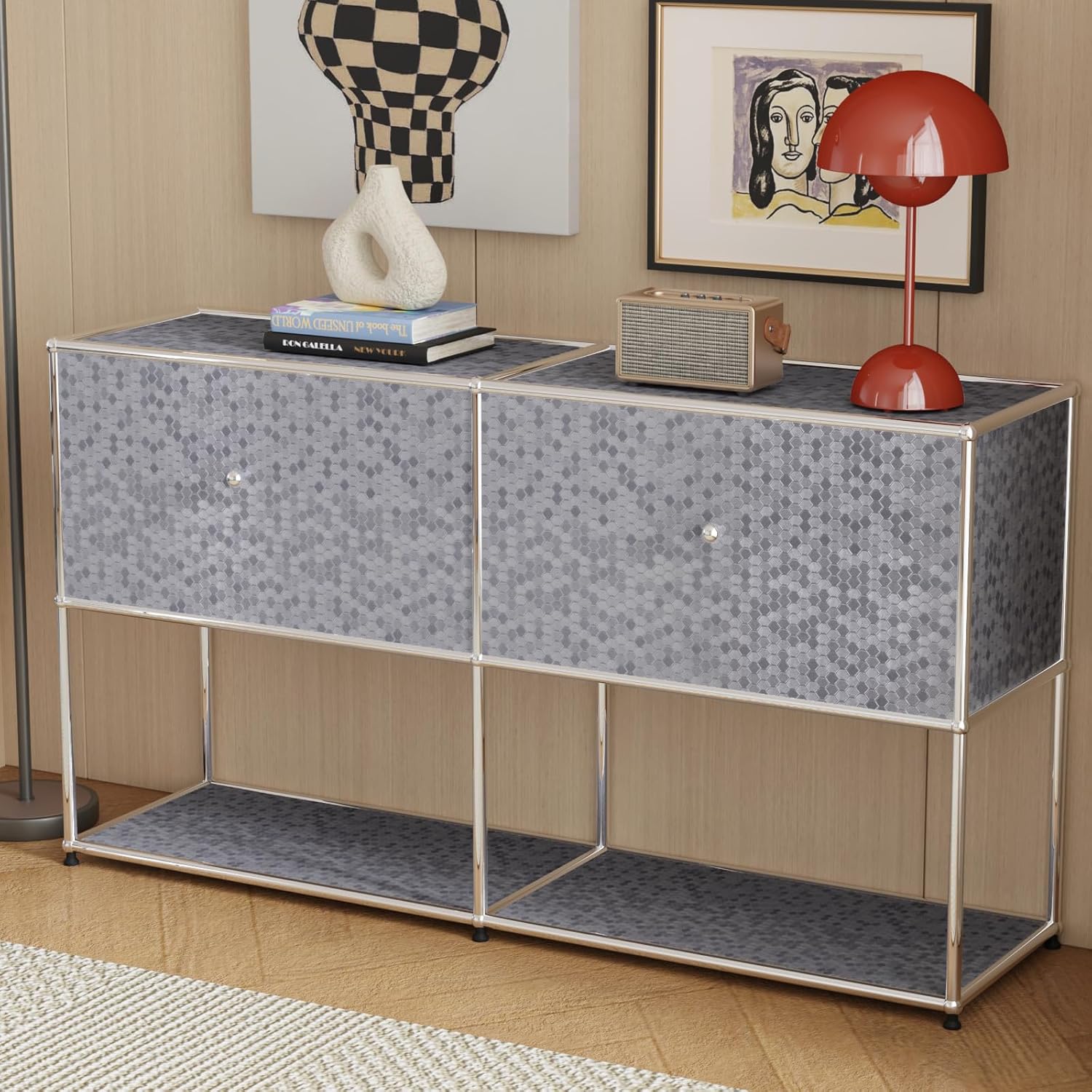 CRE8TIVE Thick Silver Grey Metallic Wallpaper for Kitchen Wallpaper Peel and Stick Textured 12"x354" Self Adhesive Hexagon Honeycomb Metal Contact Paper for Refrigerators Dishwashers Backsplash Walls