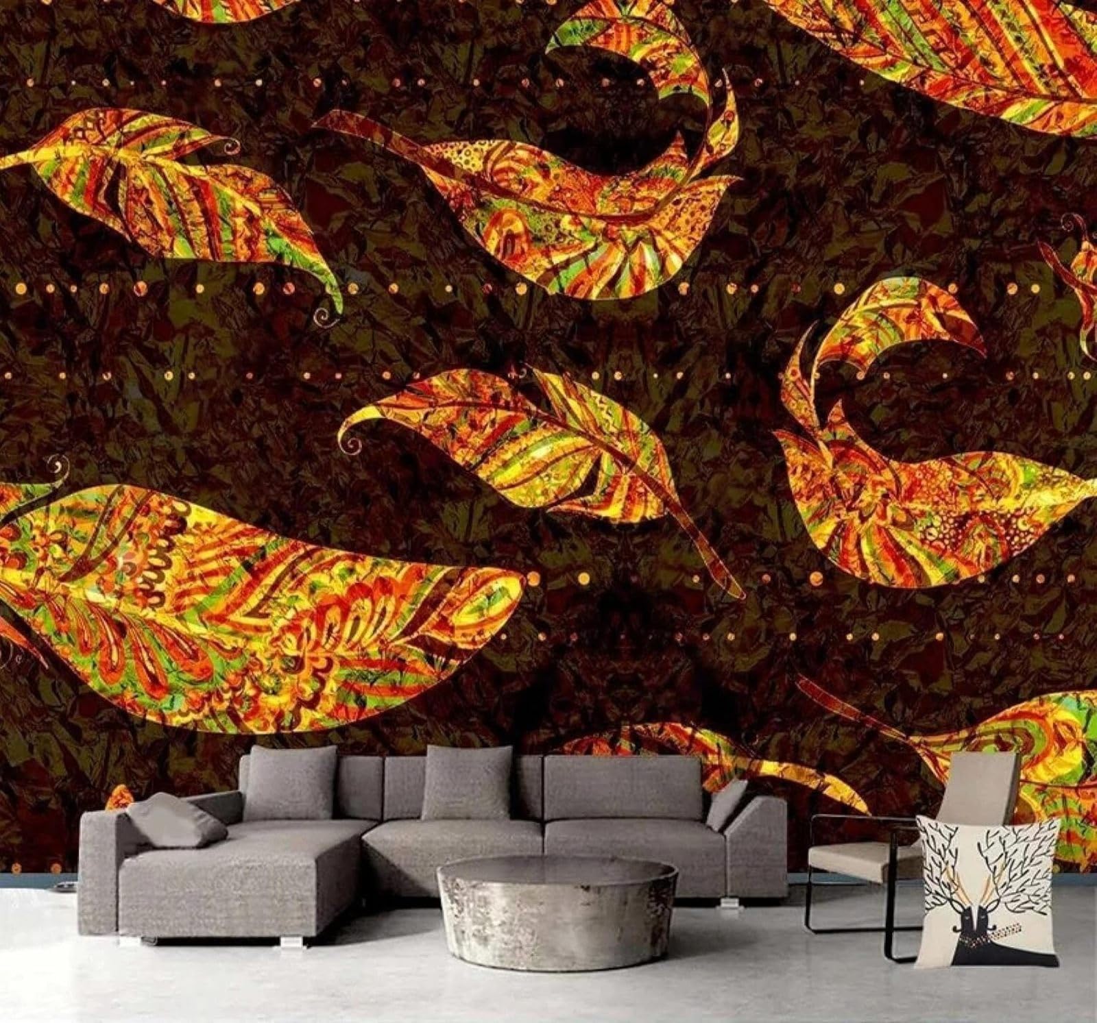 XLMING Vintage Creative Gold Leaf Feathers Art 3D Wallpaper Luxury Silk Study Dining Feature Sofa Grey Bedroom Living Room Tv Decorative Wall-300cm×210cm