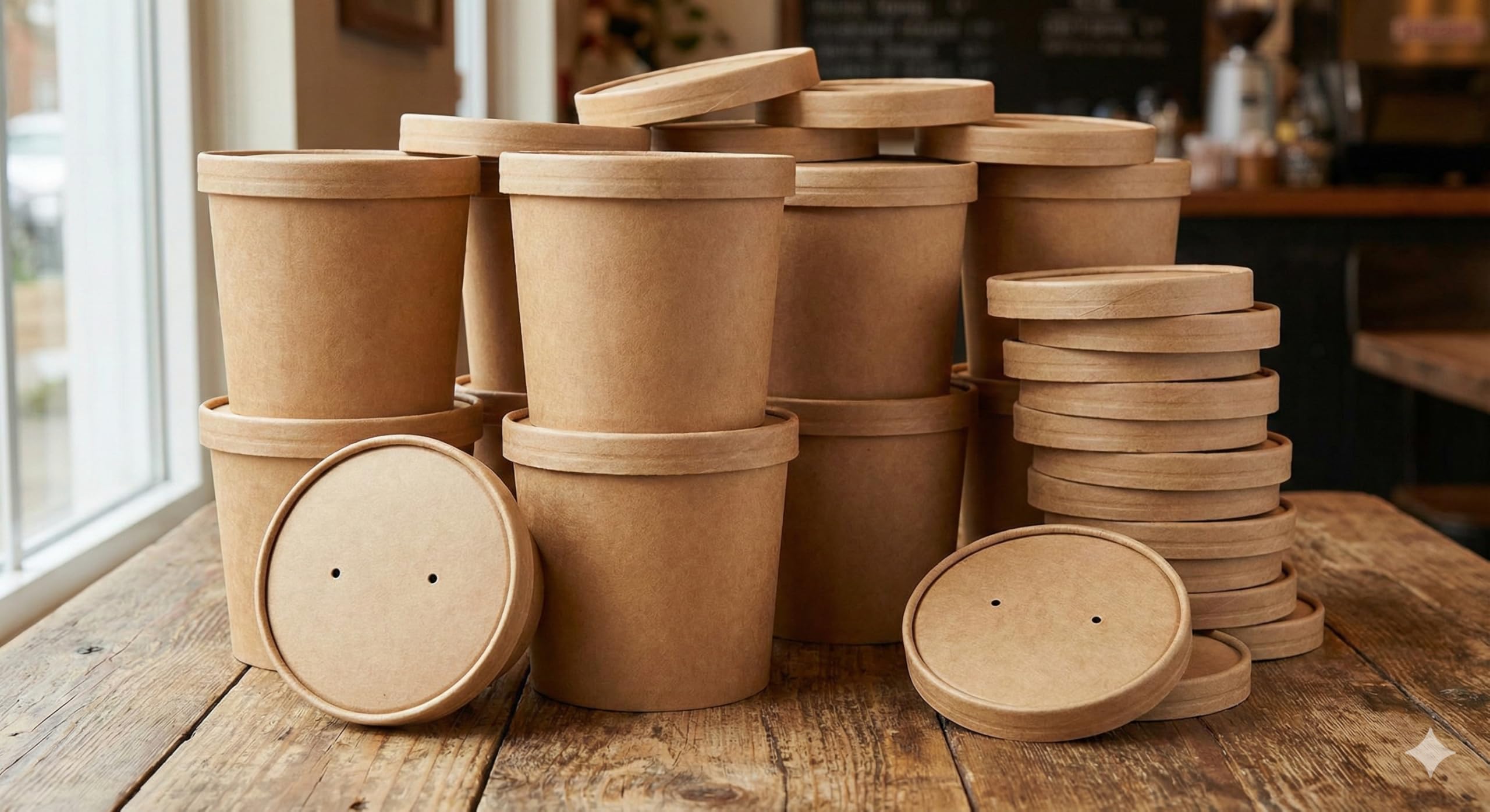 Générique Lot de 100 Grands Pots à Soupe en Carton Kraft + Couvercles - 750 ml (26 oz) - Bol Jetable XXL pour Repas Complets, Salades Géantes, Ramen - Emballage Alimentaire Étanche et Écologique