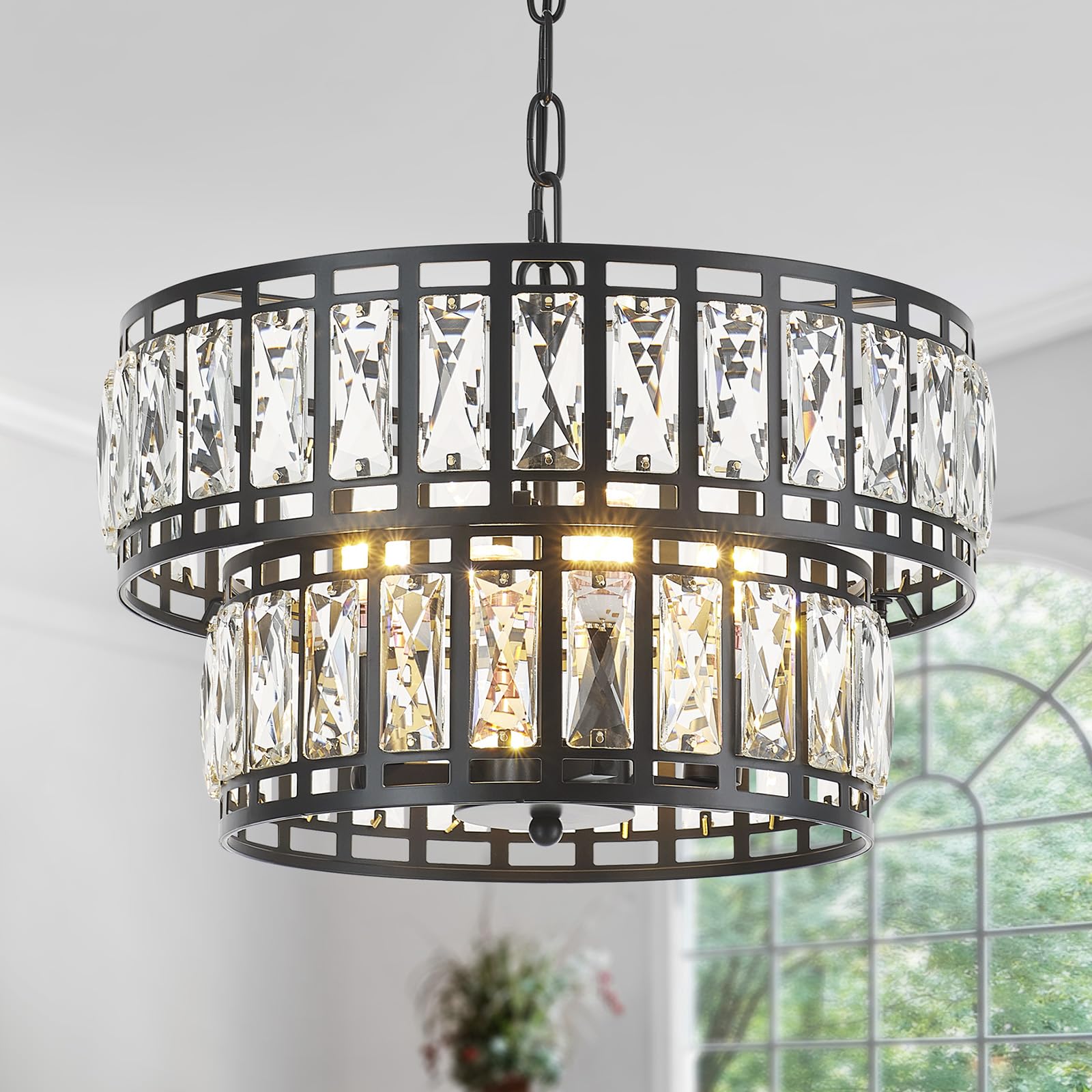 Tunkayli Dining Room Chandeliers K9 Crystal Black Metal Chandelier ...