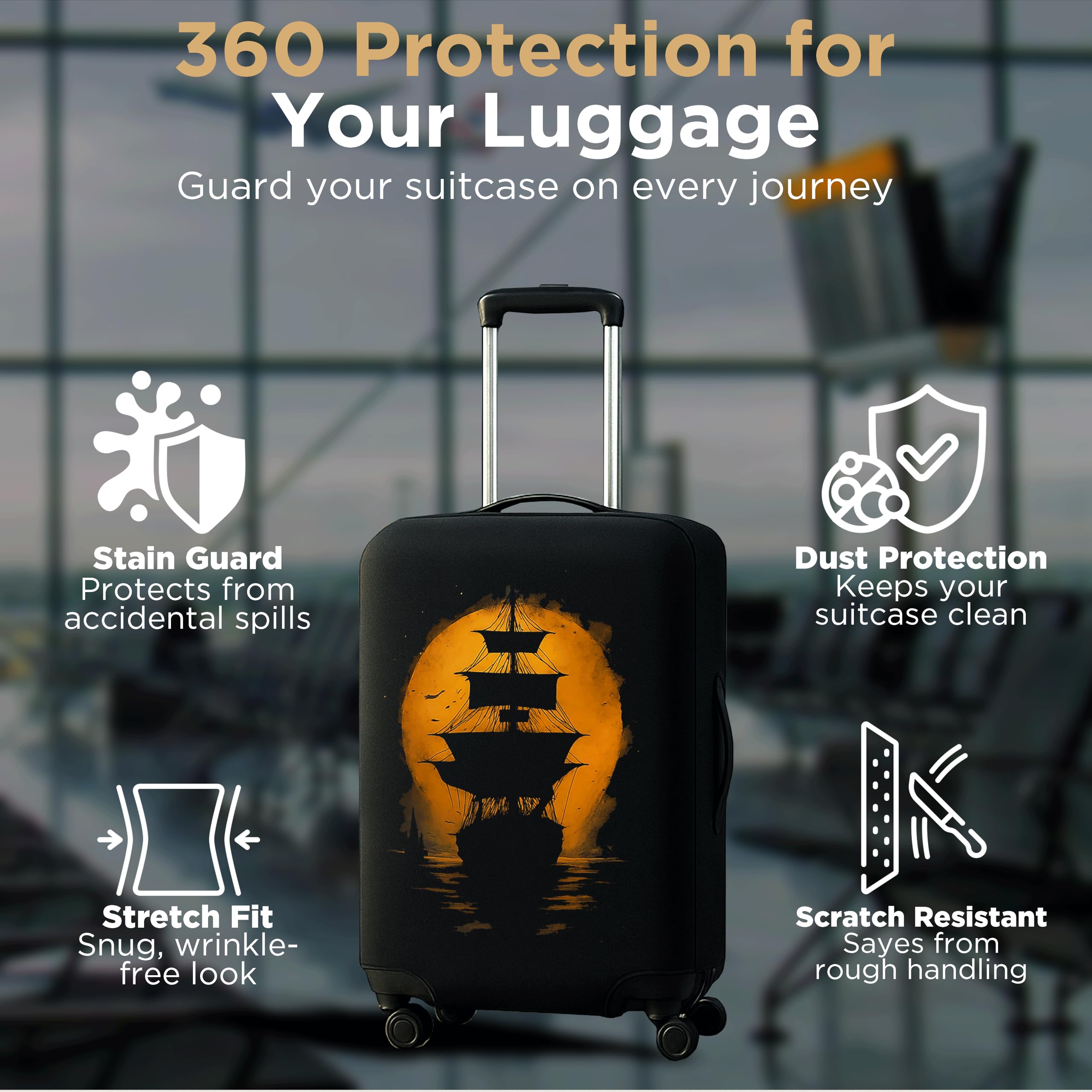 WanderWraps Spendex Polyester Protective Luggage Cover | Hard Luggage Trolley Bag Cover | Washable | Combo | Stretchable | 20-24 - 28 Inches | Pack of 3 | Moonvoyagee 3