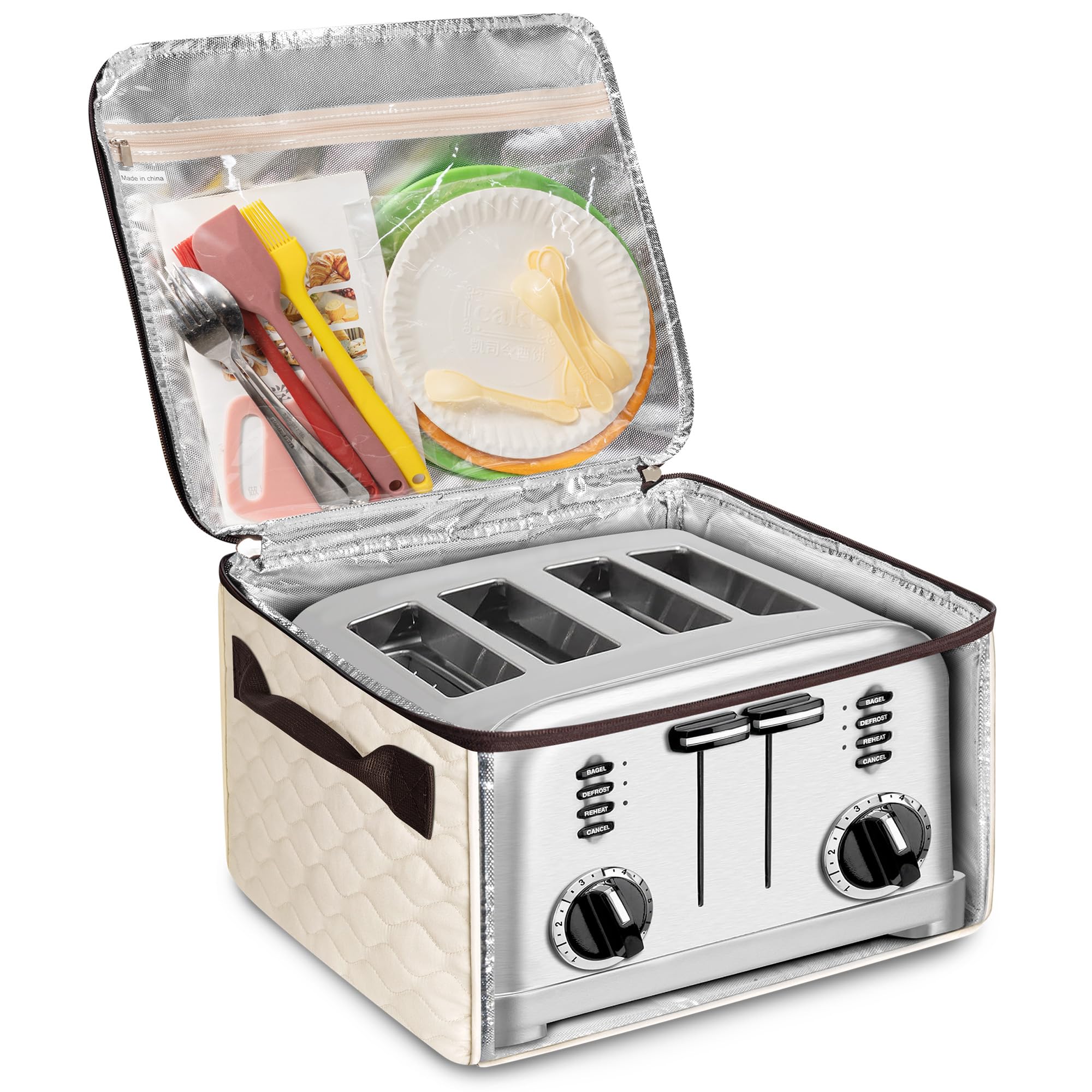 YARWO Copertura per tostapane a 4 fette con fondo e finestra visibile, copertura per tostapane compatibile con Cuisinart/BLACK+DECKER 4 slot larghi, borsa grande per macchina del pane con tasca con