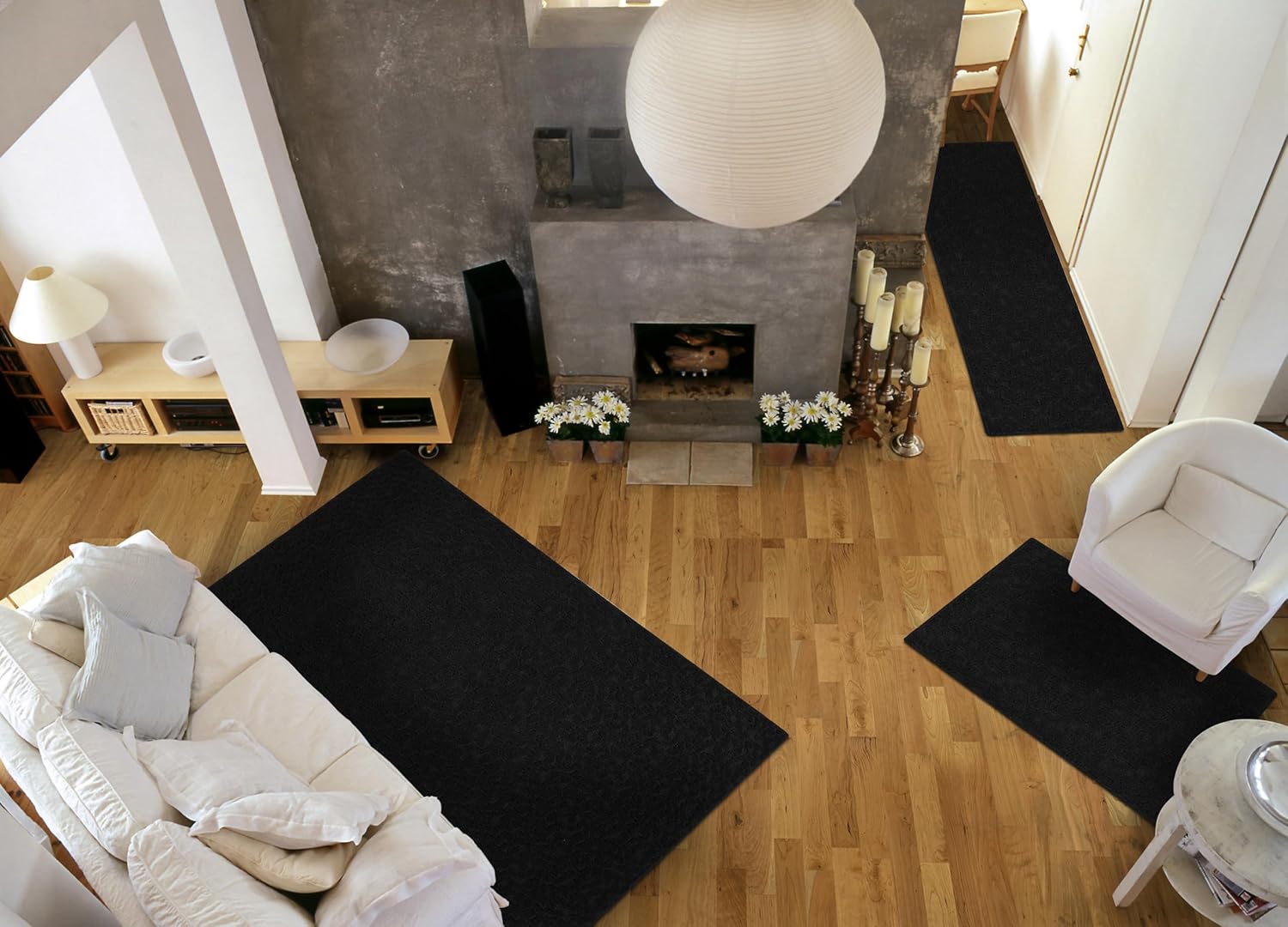Garland Rug Ivy 3 Piece Area Rug Set (5'x7', 3'x4', 24"x60") Black Geometric Solid Color Area Rug - Durable, Stylish, and Soft Rug for Living Rooms, Hallways, Bedrooms, and High-Traffic Areas