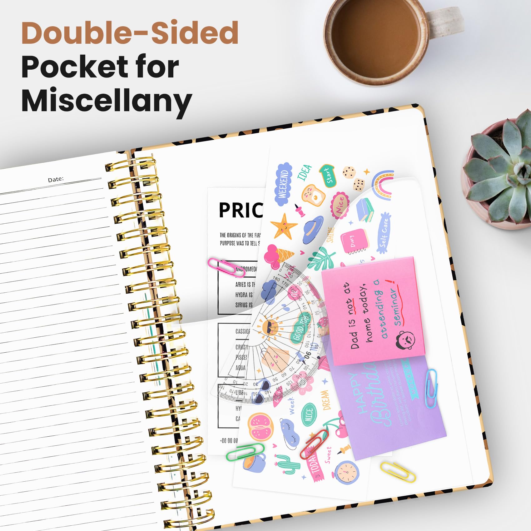 Grande taccuino a spirale con divisori e linguette, 21,6 x 27,9 cm, copertina rigida, 5 argomenti, per lavoro, 280 pagine, a righe, diario carino per donne, perfetto per studio e ufficio, per prendere