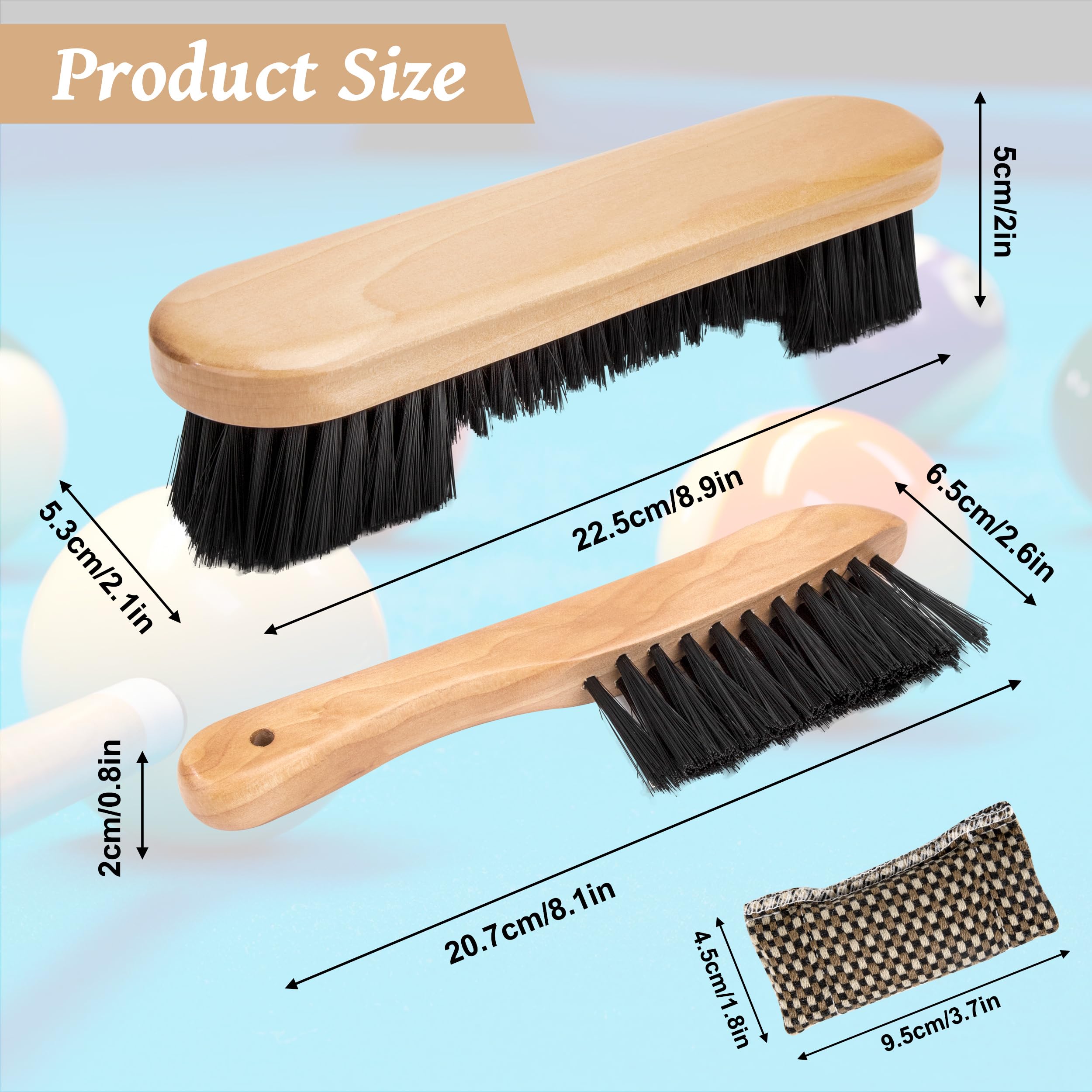 Kit di Pulizia per Tavolo da Biliardo Spazzola per Pulizia da Biliardo in Manico Legno con Panno per Stecca Accessori di Pulizia per Tavolo da Biliardo e Angoli 3 Pezzi