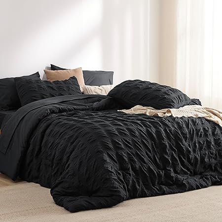 Amazon.com: Bedsure Black Comforter Set Full Size - Bed in a Bag 7 ...