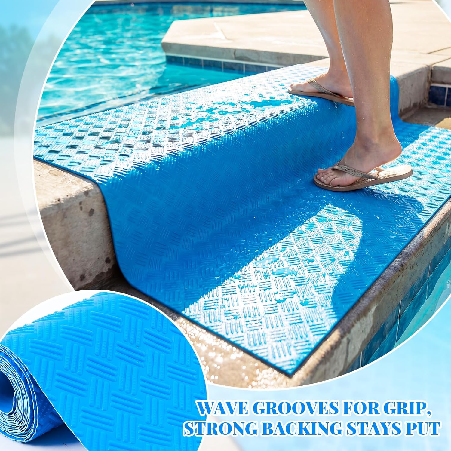 eBoot Swimming Pool Mat 1.3 x 10 ft Large Protective Pool Pad with Non Slip Texture Anti Slip Wet Area Floor Deck Mat for Outdoor Indooor Bathroom Garage Restaurant Kitchen Sauna Spa Basement