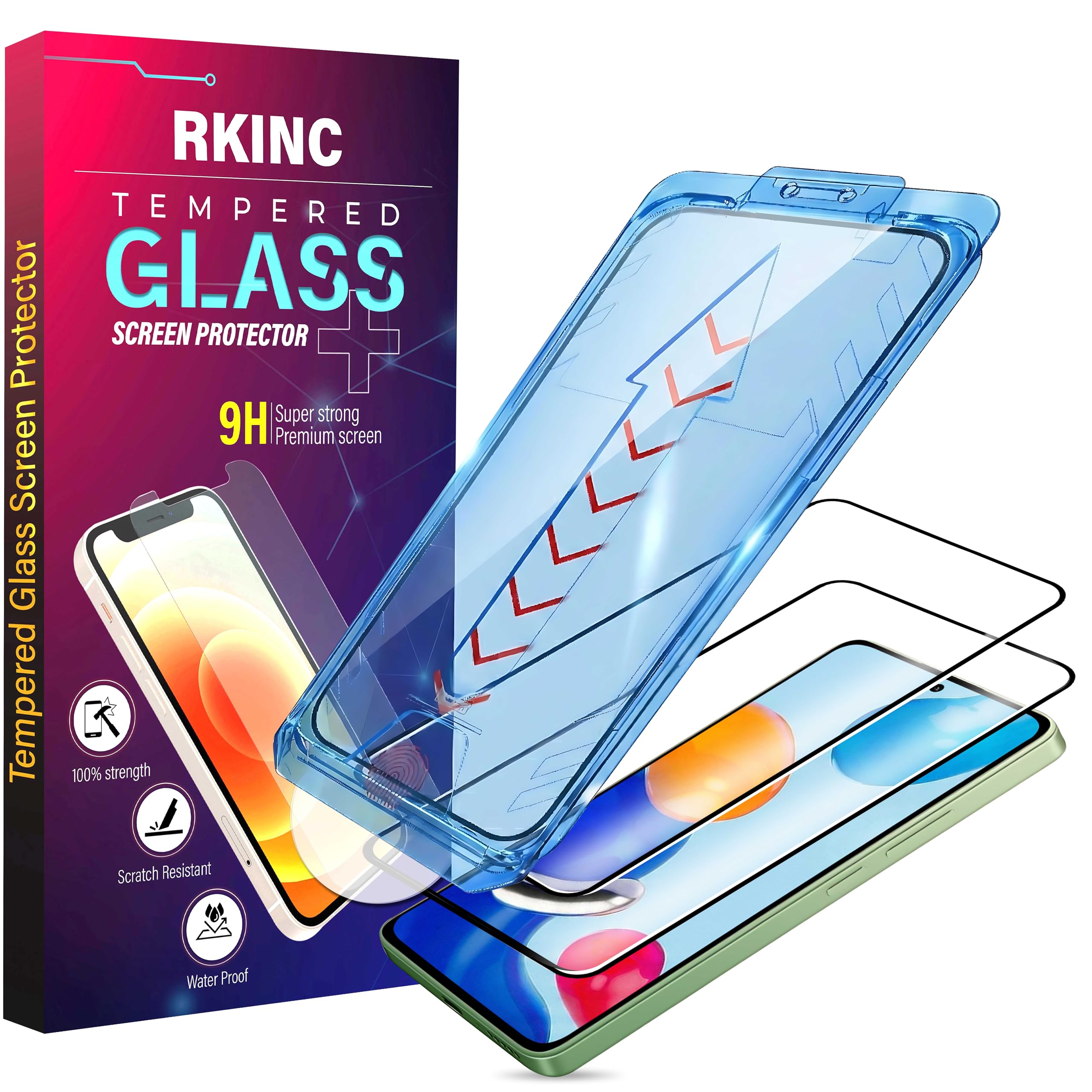 RKINC 2 Stück Panzerglas Schutz Glas für Samsung Galaxy A55 5G [Automatische Installation] Panzer HD [10X Militärschutz] Displayschutzfolie kratzfest, splitterfrei, blasenfrei