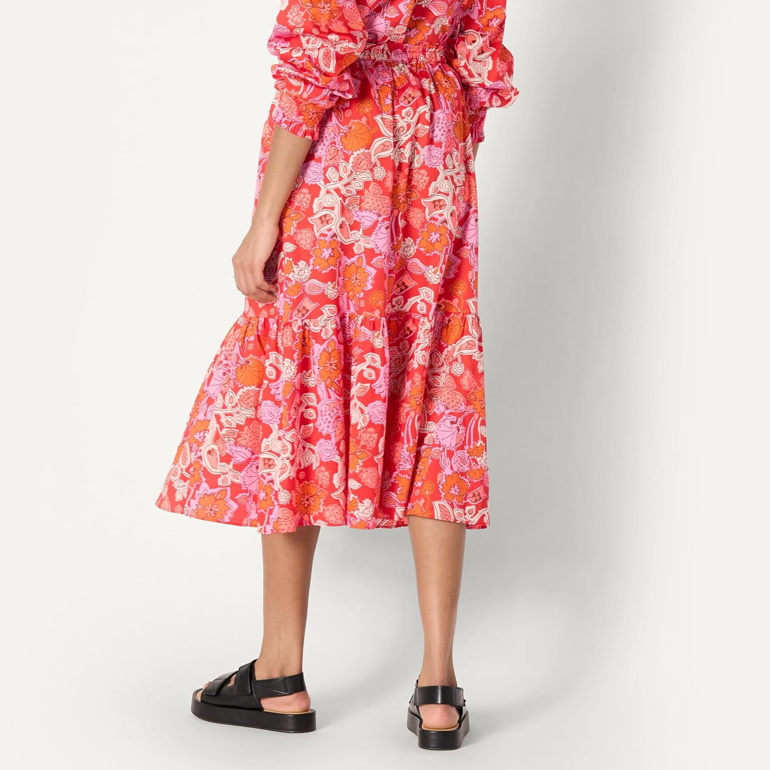 Amazon Essentials Women's Mid-Rise A-line Cotton Sateen Tiered Midi Skirt (Top Sold Separately)