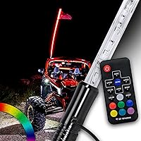 Vista 12 de True Mods - 2 piezas de látigo LED RGB de 5 pies para UTV ATV [control remoto inalámbrico RF] bandera de Estados Unidos, impermeable, látigo LED