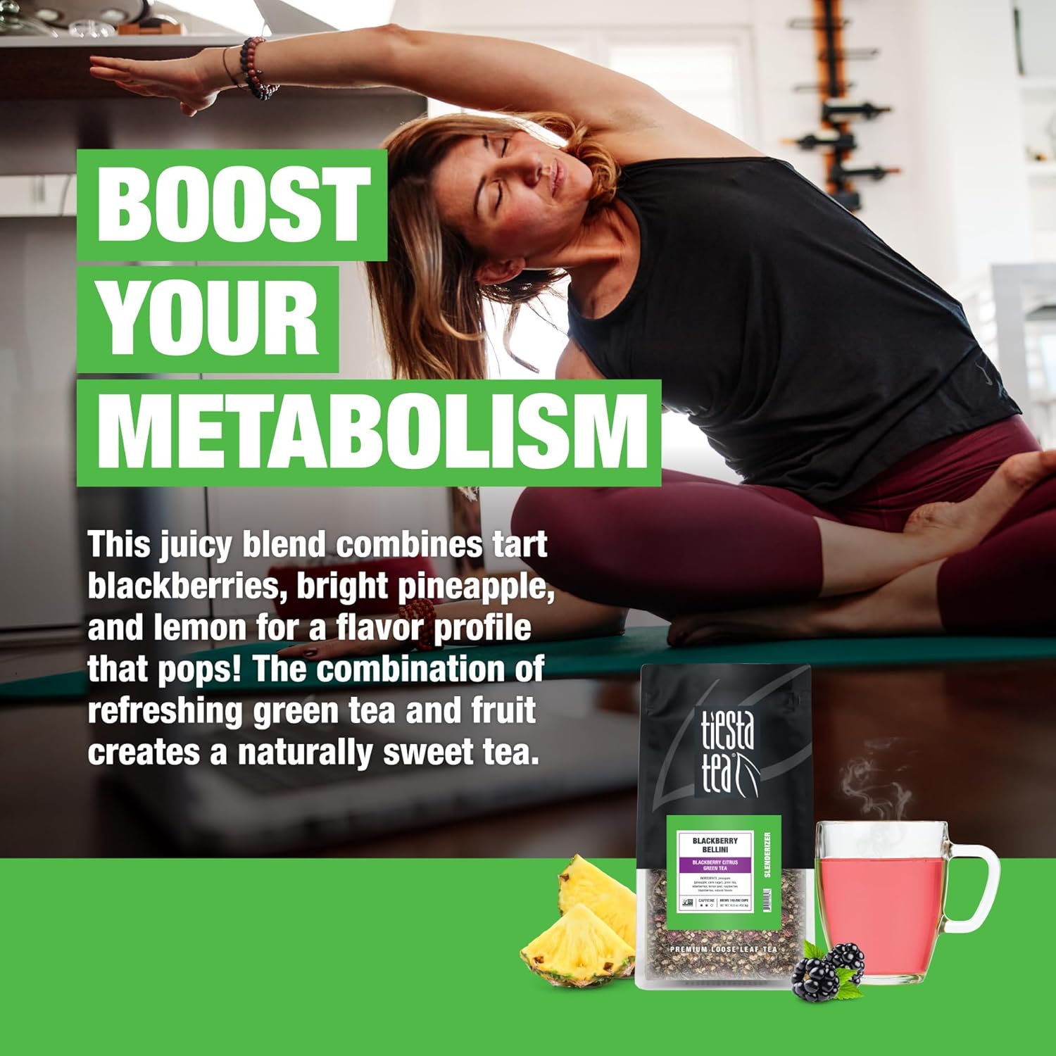 Tiesta Tea - Blackberry Bellini, Premium Mother's Day Loose Leaf Blend, Blackberry Citrus Green Tea, Medium Caffeinated, Refreshing Flavor, Hot or Iced, Up to 200 Cups, 16oz Resealable Bulk Pouch