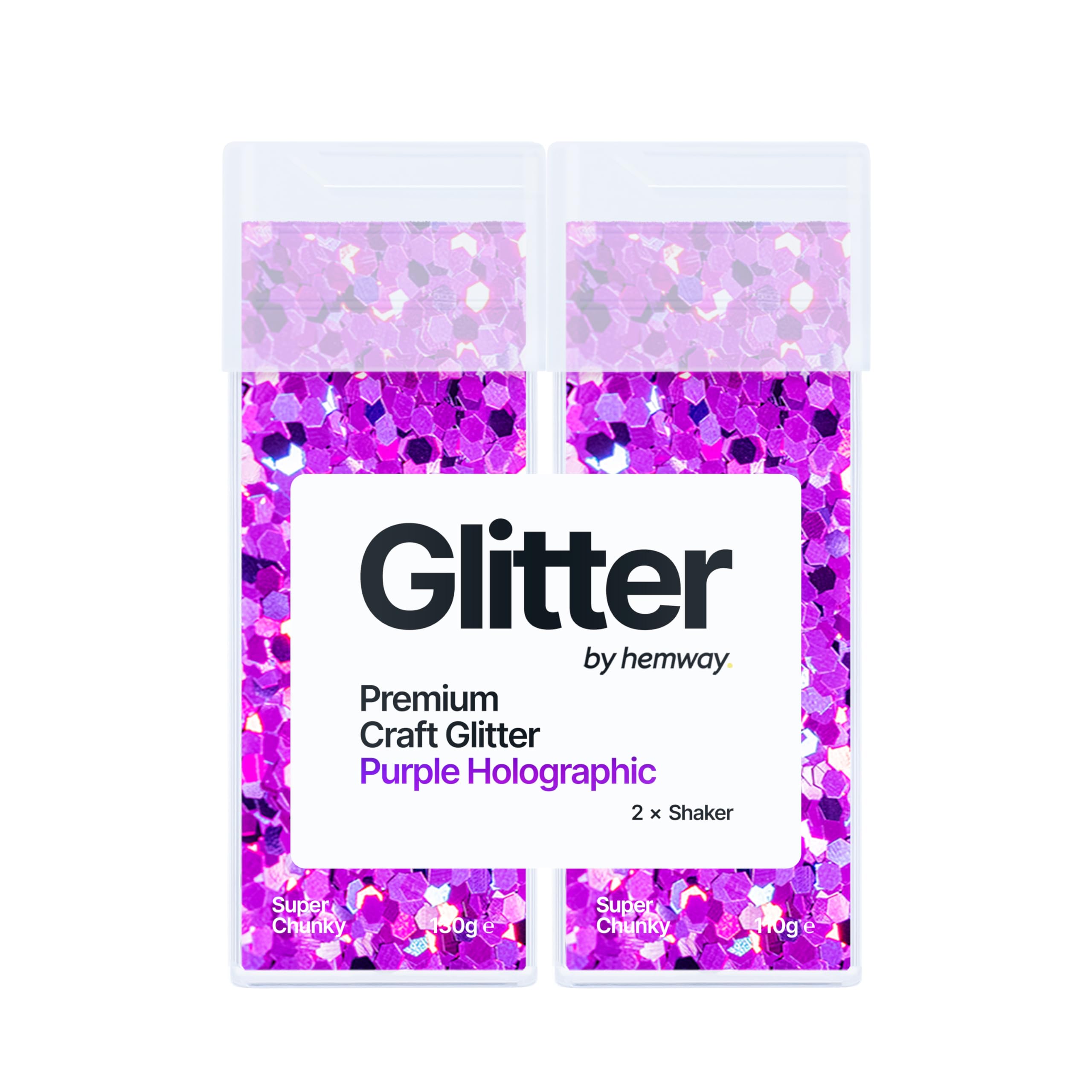 Hemway Glitter Shaker Purple Holographic 110g x2 Pack Super Chunky, Craft Glitter Shakers for Resin & Epoxy Crafts