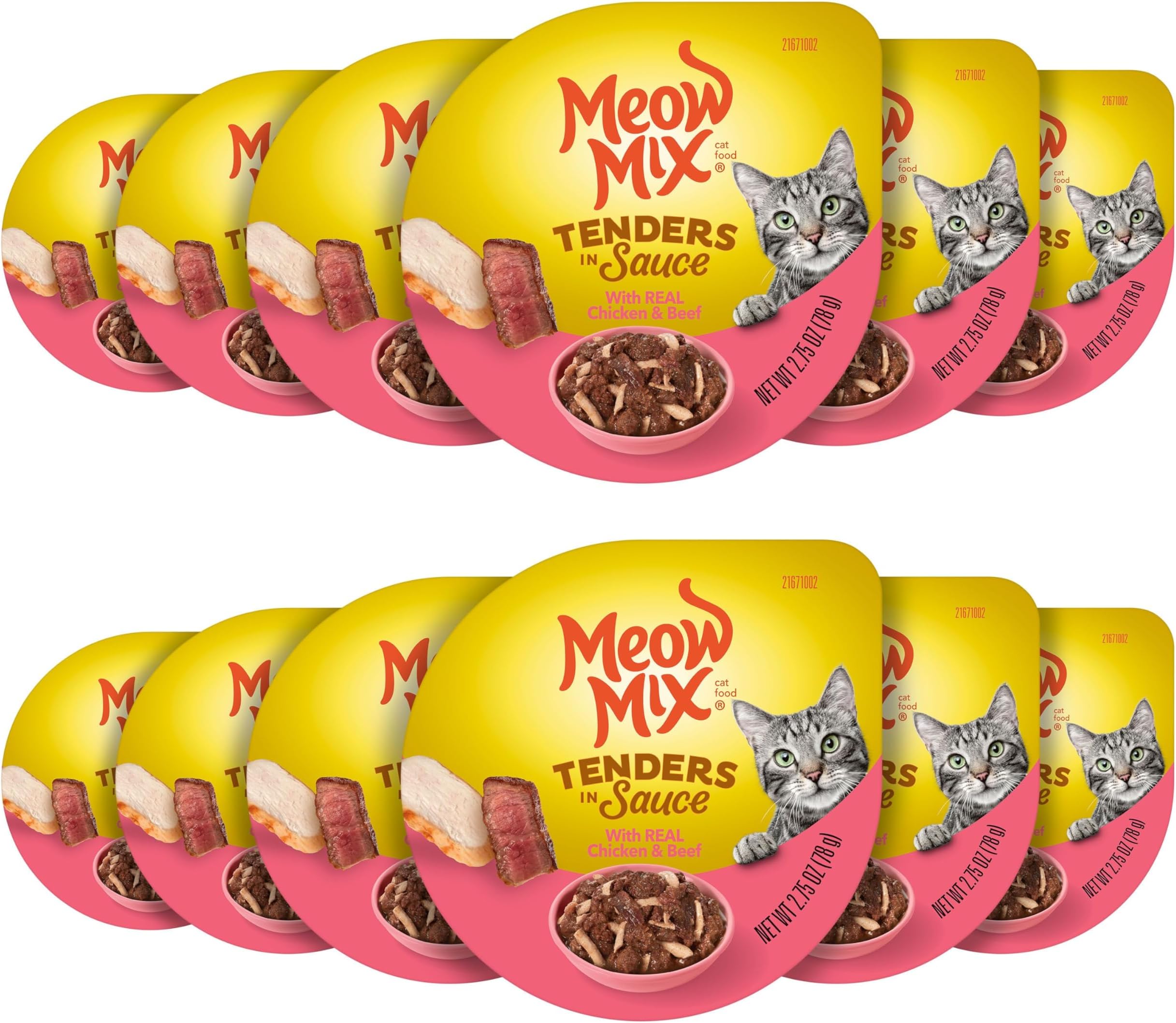 Meow Mix Tender Favorites Wet Cat Food, Chicken & Beef, 2.75 Ounce Cup (Pack of 12) (Packaging May Vary)