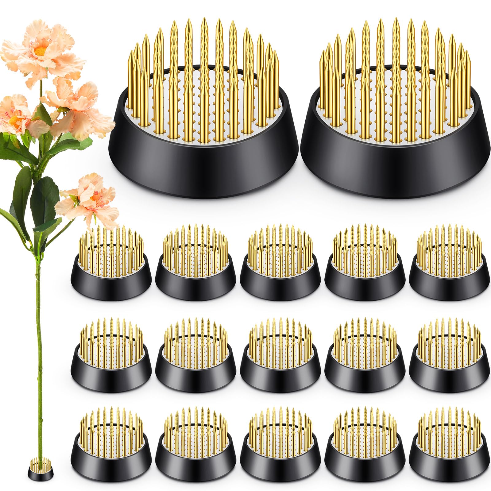 Kritkin 24 Pieces Flower Frogs Holder Mini Floral Round Flower Japanese Arranger Fixed Pin Holder for Arrangements Floral Plant Small Vase Ikebana Decoration Supplies Plant Fixation(1.34 Inch,Gold)