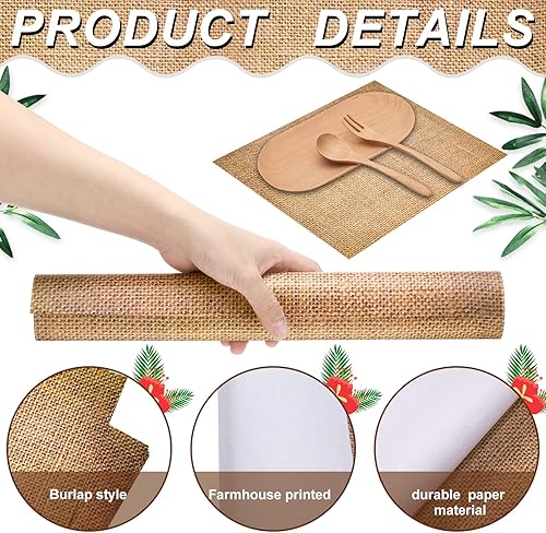 Miniatura 3 de 100 manteles individuales de papel, desechables, de arpillera, impresos, rústico, artesanía, para decoración de mesa de granja, cena, cocina, boda,
