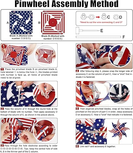Miniatura 5 de 4th of July Decorations,12Pcs American Flag Patriotic Pinwheels Fourth of July Decor Outdoor, Garden Wind Spinners Patriotic Decor Independence Day