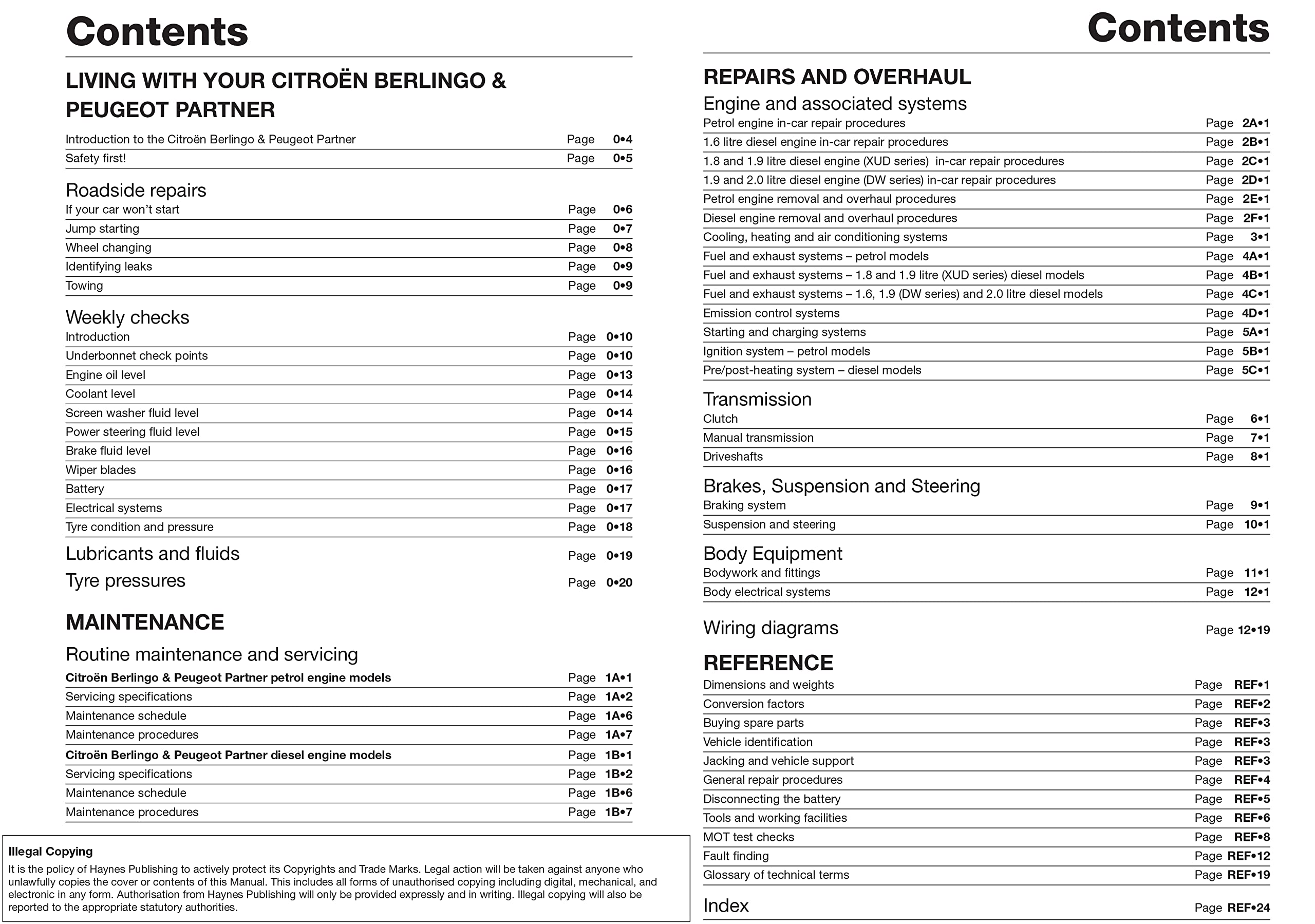 Citroen Berlingo & Peugeot Partner Petrol & Diesel (96 - 10) Haynes Repair Manual