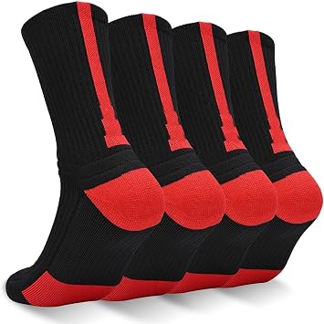 Elite Basketball Socks, 4 Pack Cushion Performance Crew Athletic Socks for Adult & Youth Kids
