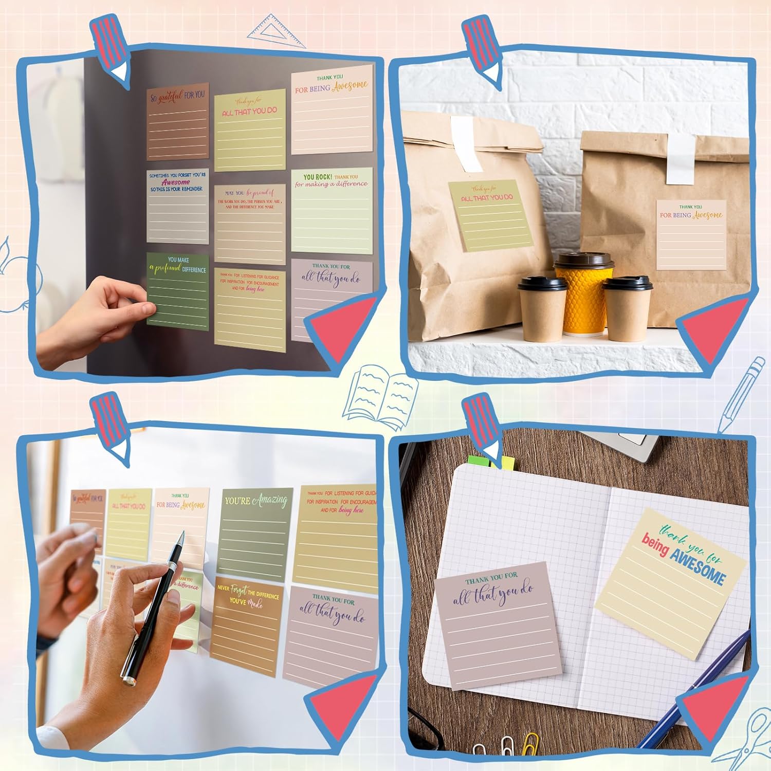 Yinder 48 Pcs Inspirational Sticky Notes - Employee Appreciation Thank You Gifts Bulk, 3x3 Mini Pocket Notepads for Teacher Office Staff End of Year Motivational Supplies (Appreciation,Boho)