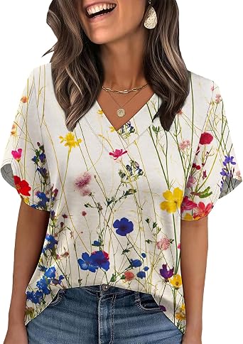 Womens Tops Short Sleeve Shirts Summer Blouses for Women Dressey Casual Fashion T Shirt