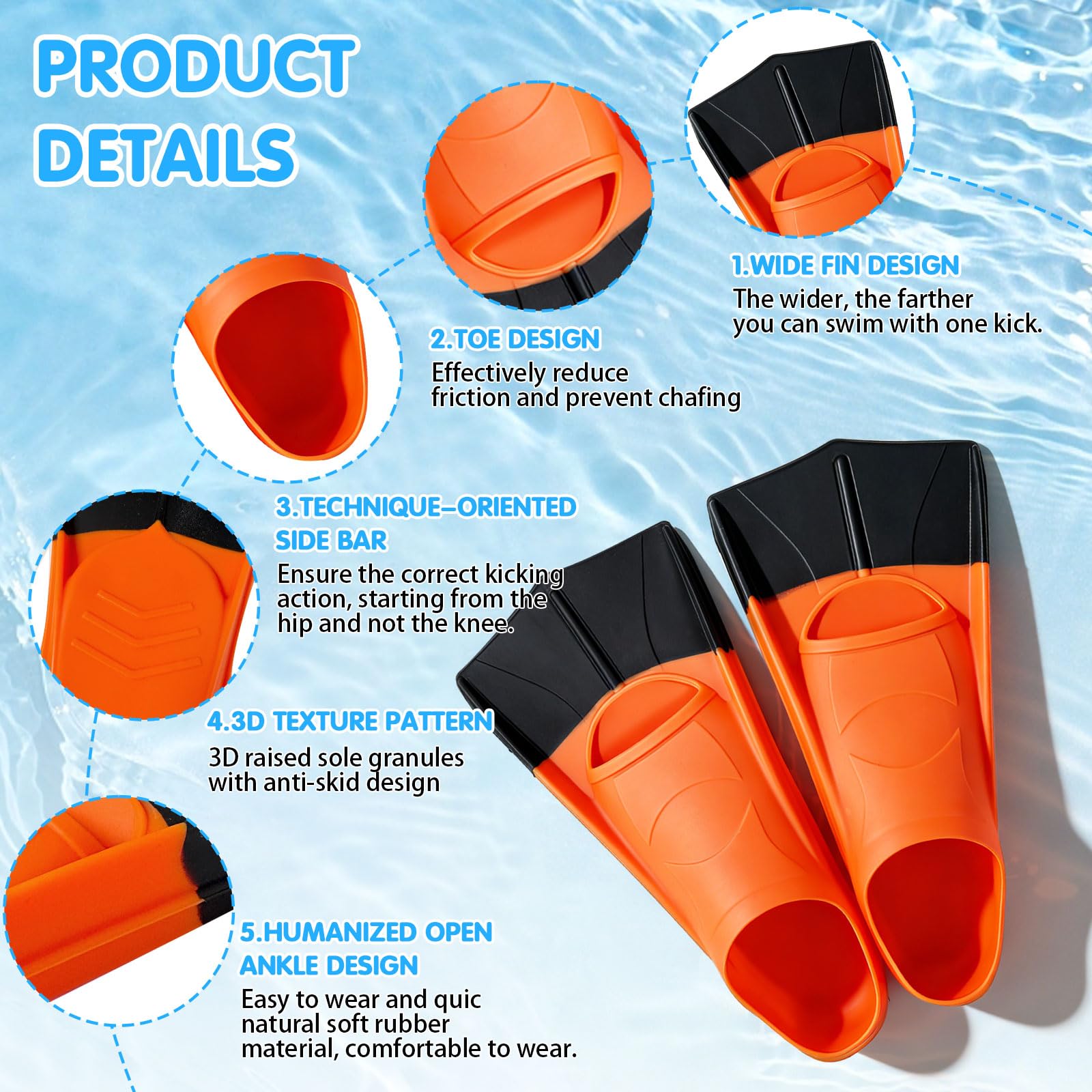 Palmes de natation courtes pour enfants, 100 % silicone, palmes d'entraînement pour adultes, palmes courtes unisexes, plongée pour débutants, douces et confortables