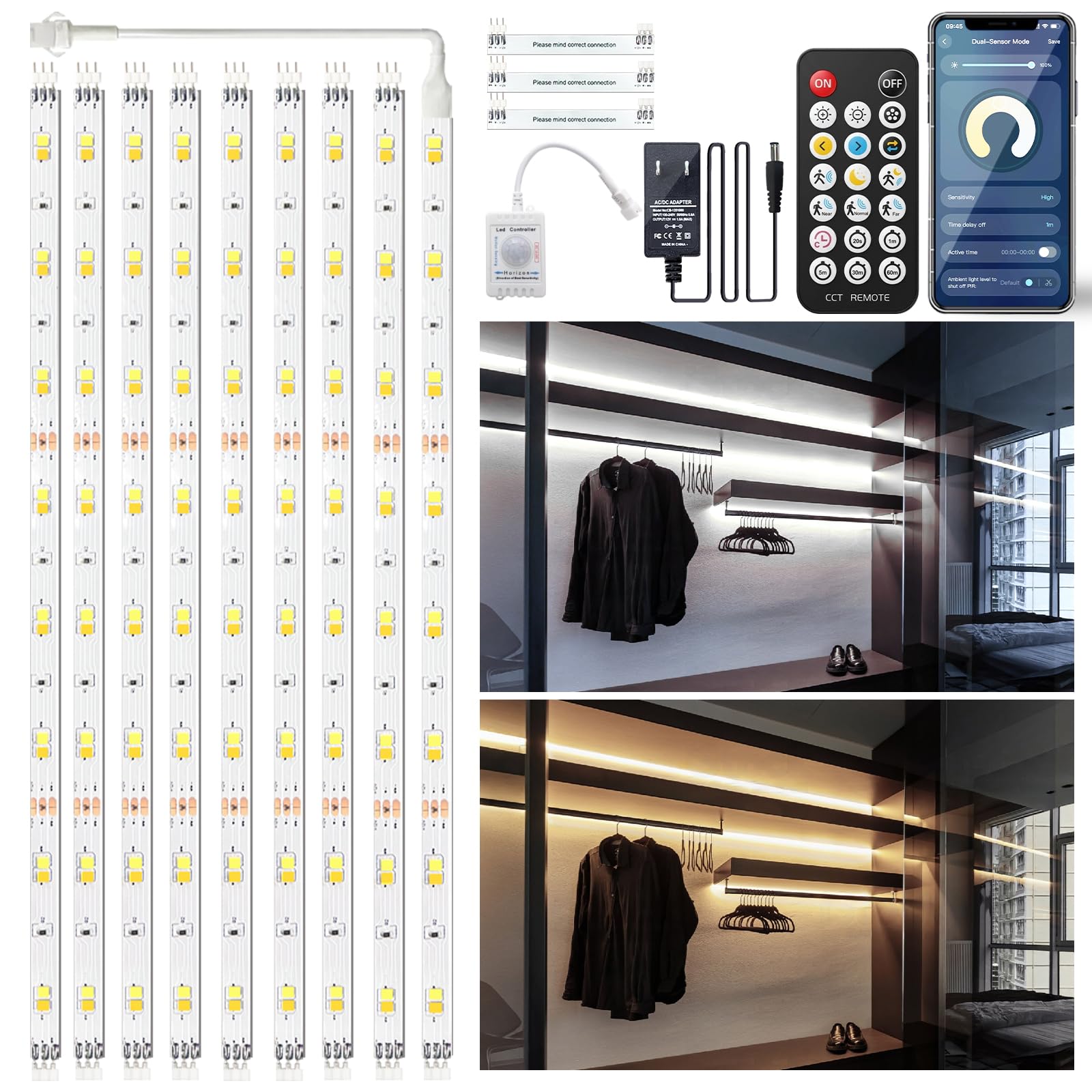 TJOY Under Cabinet Lighting with Motion Sensor 10-Piece Kit with Smart App RF Remote Dimmable White Light Warm