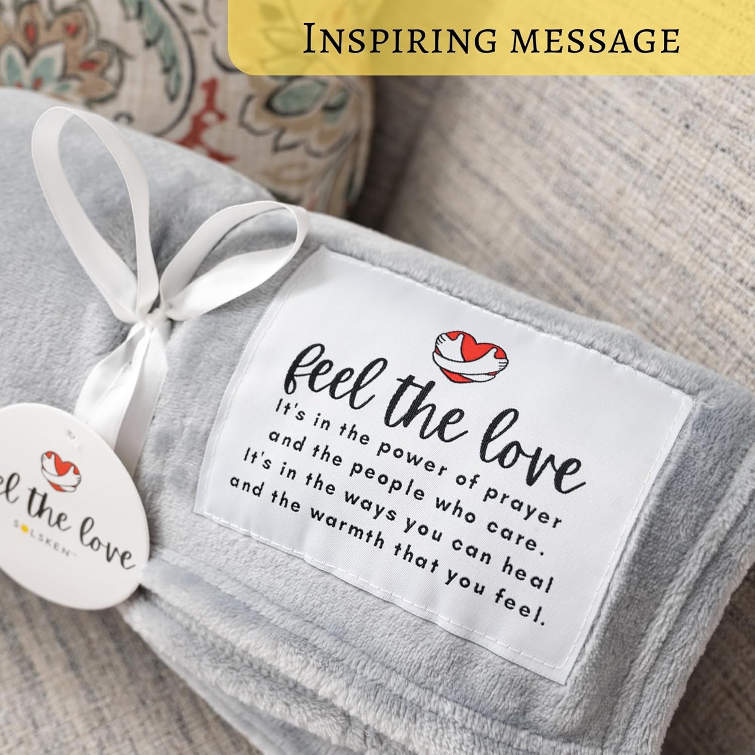 Get Well Blanket - Healing Blanket - Inspirational Blankets for Women/Men - Get Well Soon Gifts - Warm Hugs - Soft Fleece Throw Blanket - Strength - Healing Thoughts (Gray Fleece 50x65)