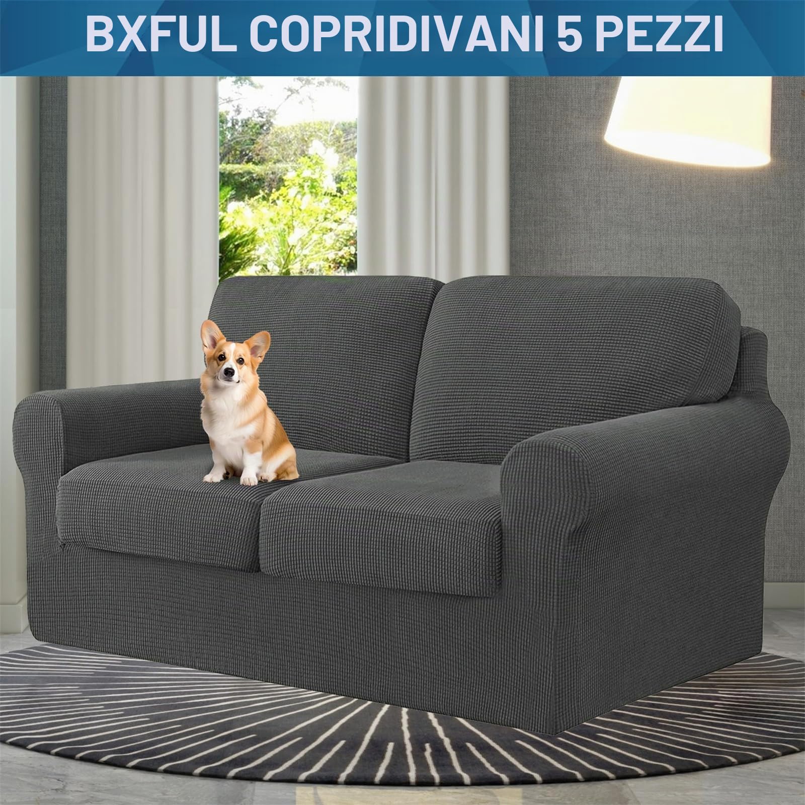 Copridivano con Schienali Separati E Cuscini Seduta, Copridivano Antiscivolo con Fascia Elastica, Proteggi Mobili Jacquard Elasticizzato (2 Seater(145-178cm),Grigio scuro)