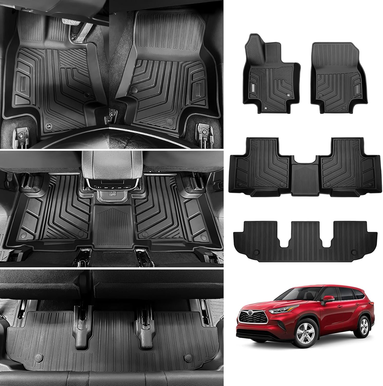 Floor Mat Compatible with 2020-2024 Toyota Highlander (Non Hybrid) Floor Liner Replacement for 2024 Toyota Highlander Accessories(Not fit Grand Highlander)