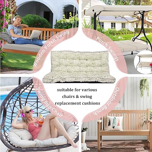 Miniatura 117 de Cojín de repuesto para columpio de 2-3 asientos, cojines de banco para exteriores con respaldo grueso de 4 pulgadas, muebles de patio, jardín, Flor