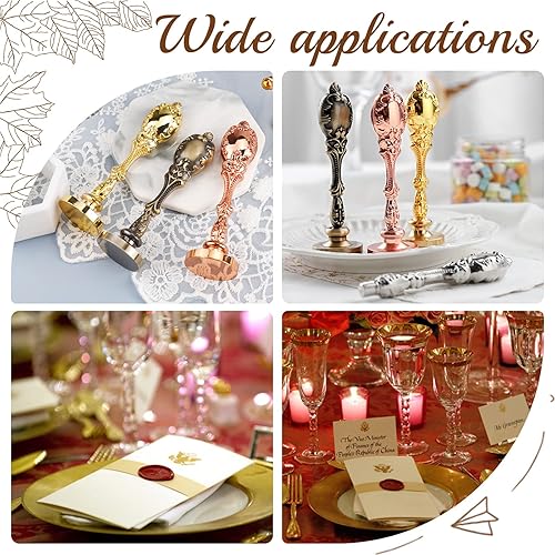 Miniatura 5 de CRASPIRE Sello de cera en blanco de 1.181 in, cabeza redonda de latón extraíble con mango de metal vintage para sellar sobres, regalos, tarjetas,