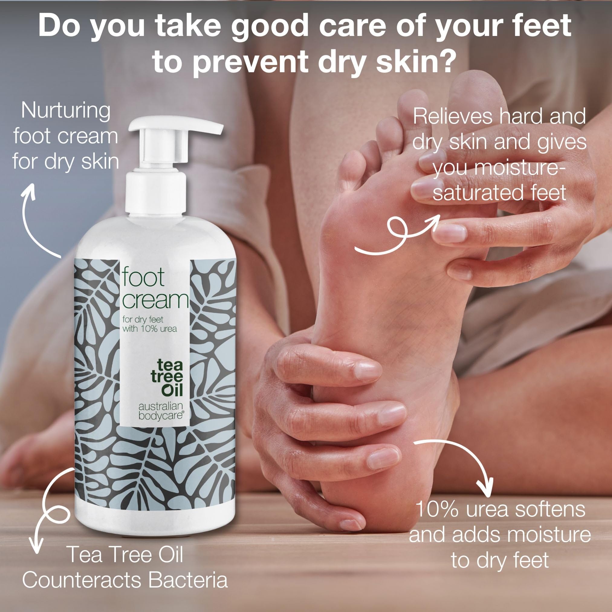 Creme per i piedi 500 ml | Ideale per rimuovere i duroni ed adatta per uomini e donne | Trattamento per piedi secchi e screpolati con 10% d’urea | Con olio dell’albero del tè australiano
