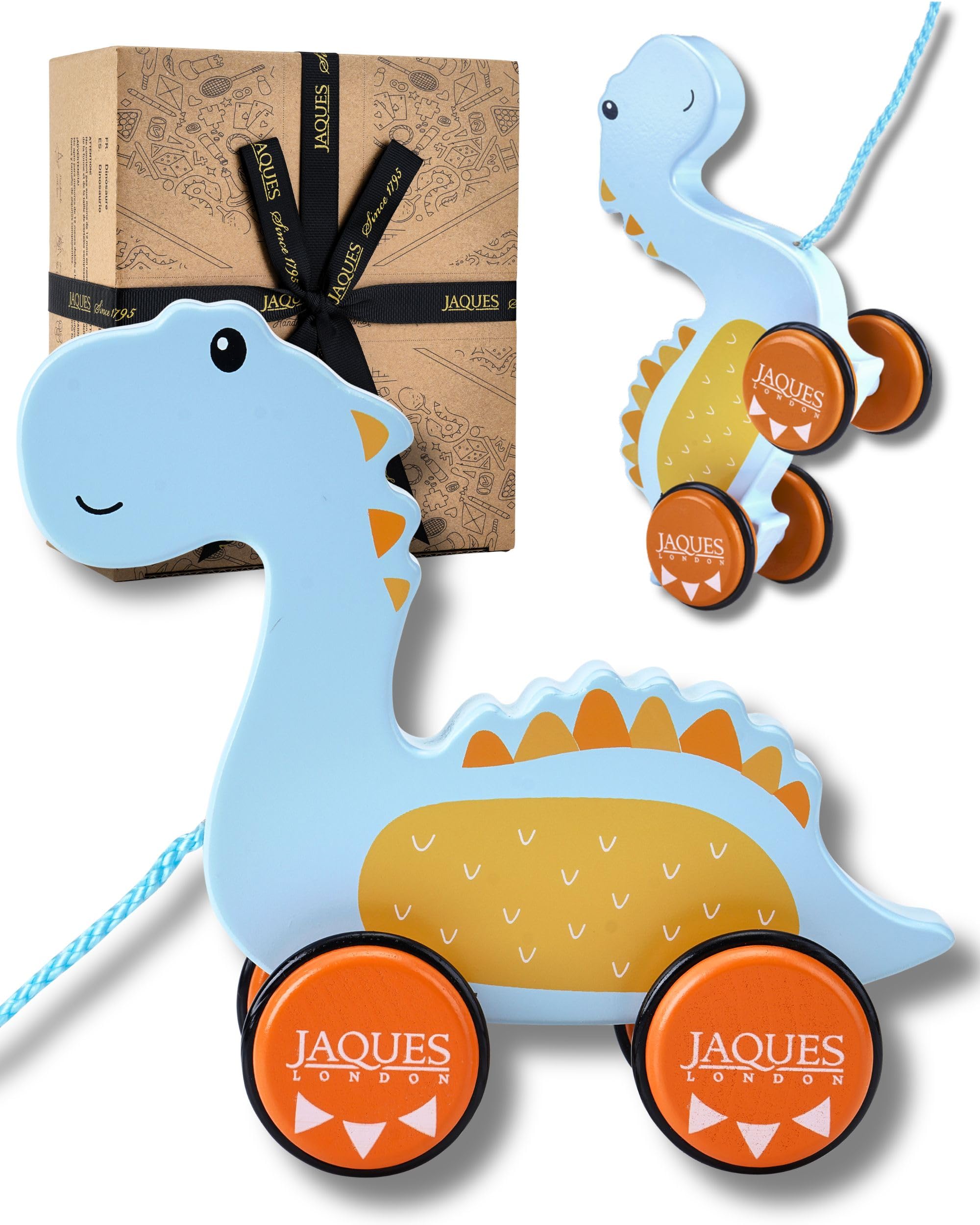 Jaques of London Wooden Pull Along Dinosaur Toys | Toddler Wooden Toys for 1 Year Olds | Dinosaur Toy for Boys & Girls | Since 1795