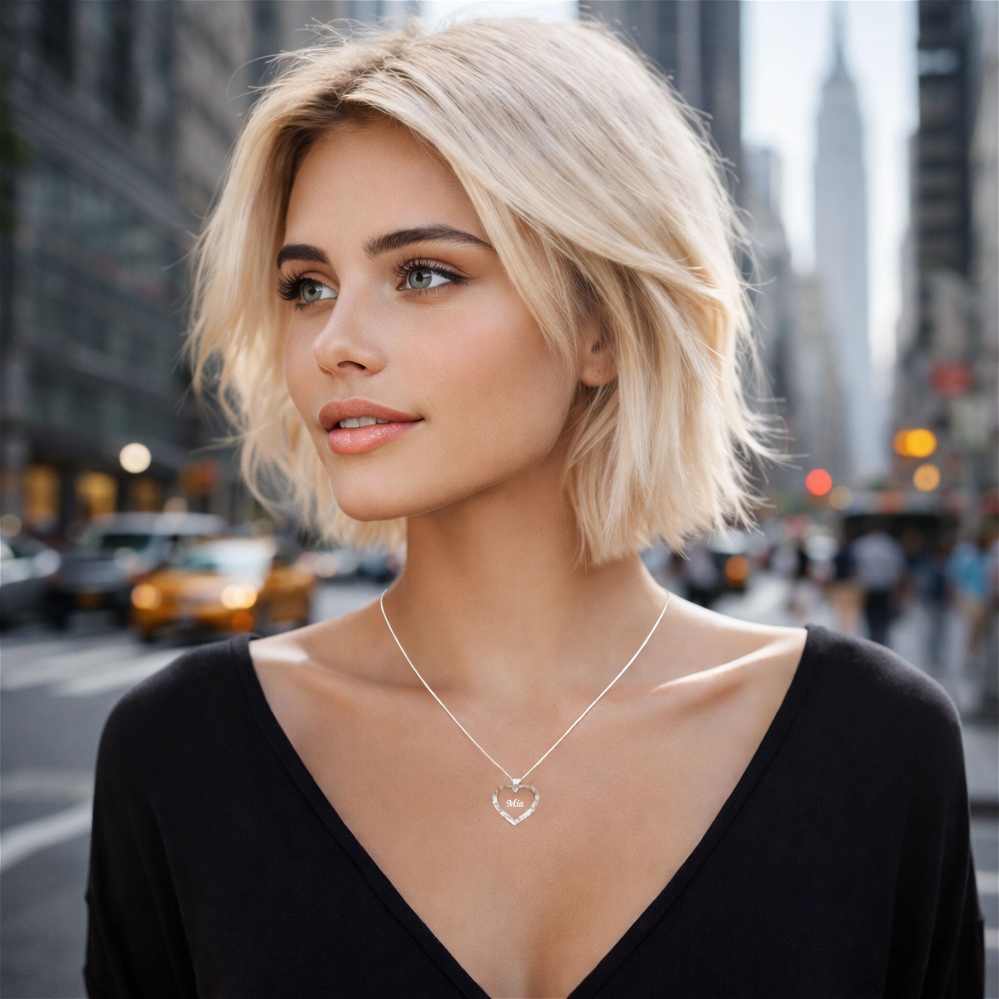 Individuelle Damen Halskette 925 Sterling Silber erstellt mit Swarovski Elements Herz Anhänger und individueller Namensgravur
