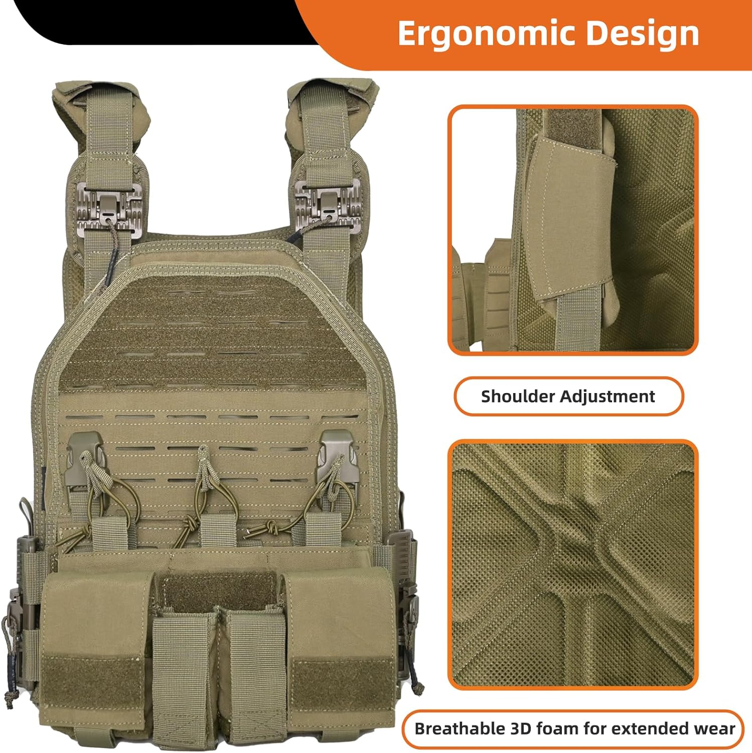 Tactical Vest with 4 Mag Pouches,1000D Nylon Molle Plate Carrier,Quick Release,Mesh Back Panel for Airsoft training