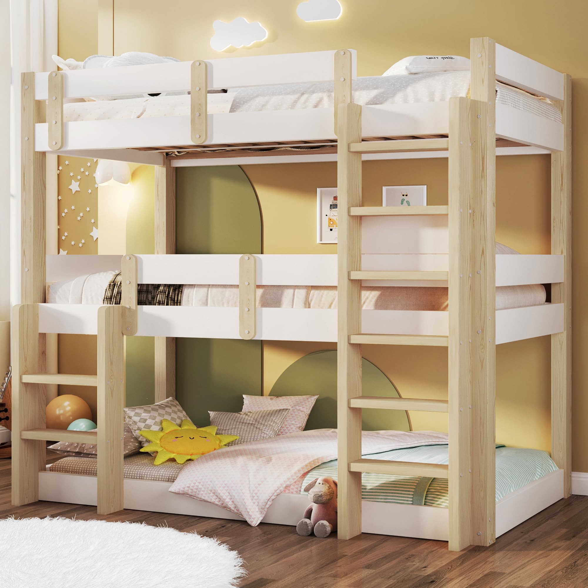Sapgaks Lit superposé Enfant 90 x 190 cm,lit Mezzanine 2 Places,lit superposé 2 Places Enfants,lit Enfant avec Barriere,lit Mezzanine Enfant,Adolescents et Adultes,Blanc et Naturel