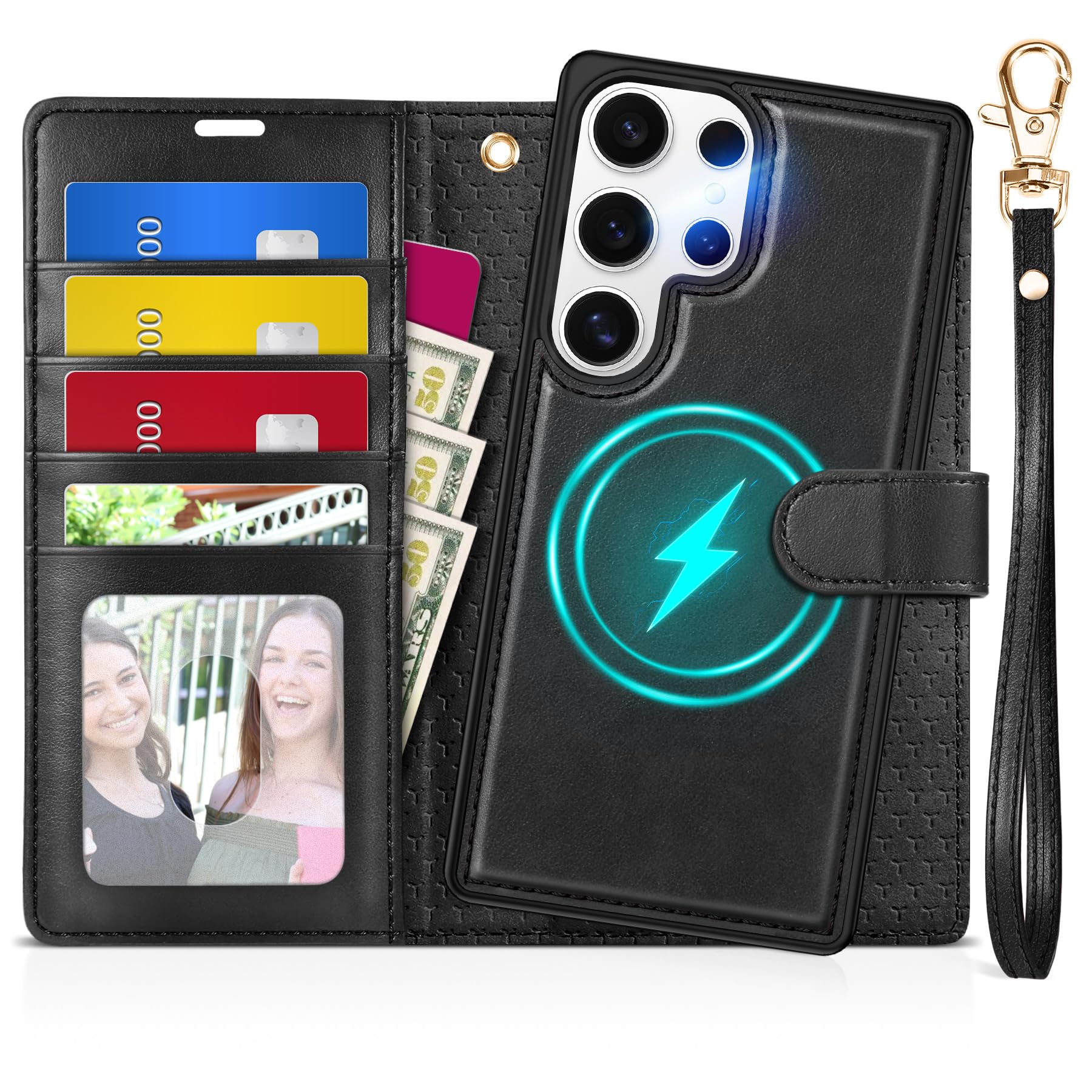 TUCCH Wallet Case for Galaxy S25 Ultra, Removable RFID Blocking [4 Card Slots] Wrist Strap Wireless Charging Kickstand PU Leather Magnetic Detachable