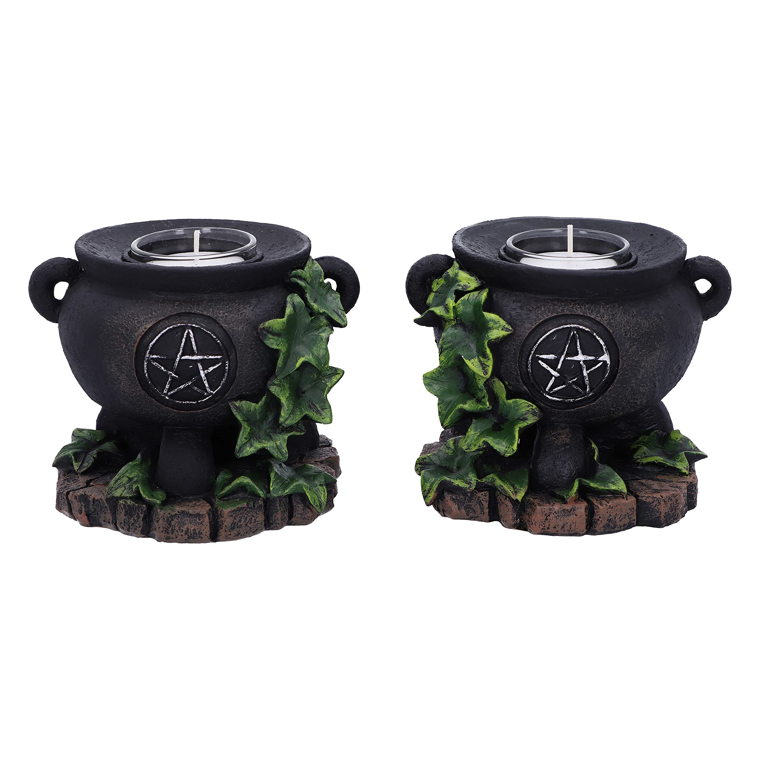 Nemesis Now Set di due portacandele Ivy Calderone Streghe 11 cm, nero