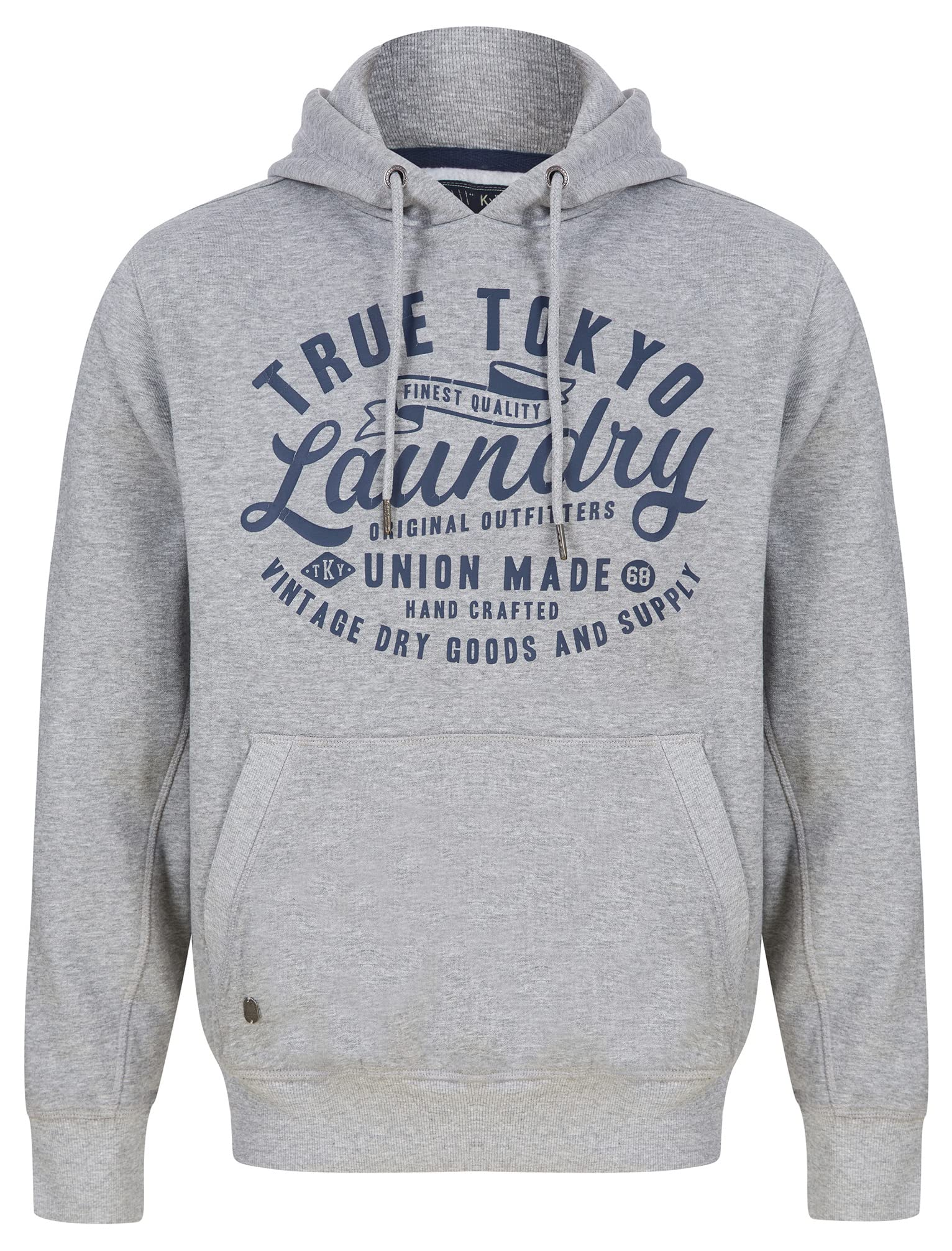 Tokyo Laundry Men's Light Grey Marl Sword Motif Brushback Fleece Pullover Hooded Top