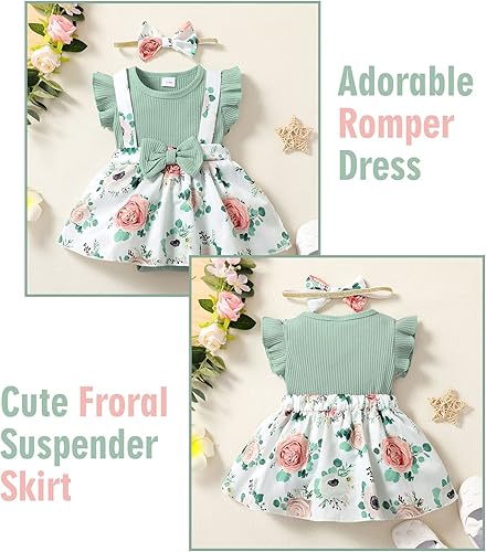 Miniatura 3 de Conjunto de ropa para bebé recién nacida, traje de verano, mameluco con diadema, falda general