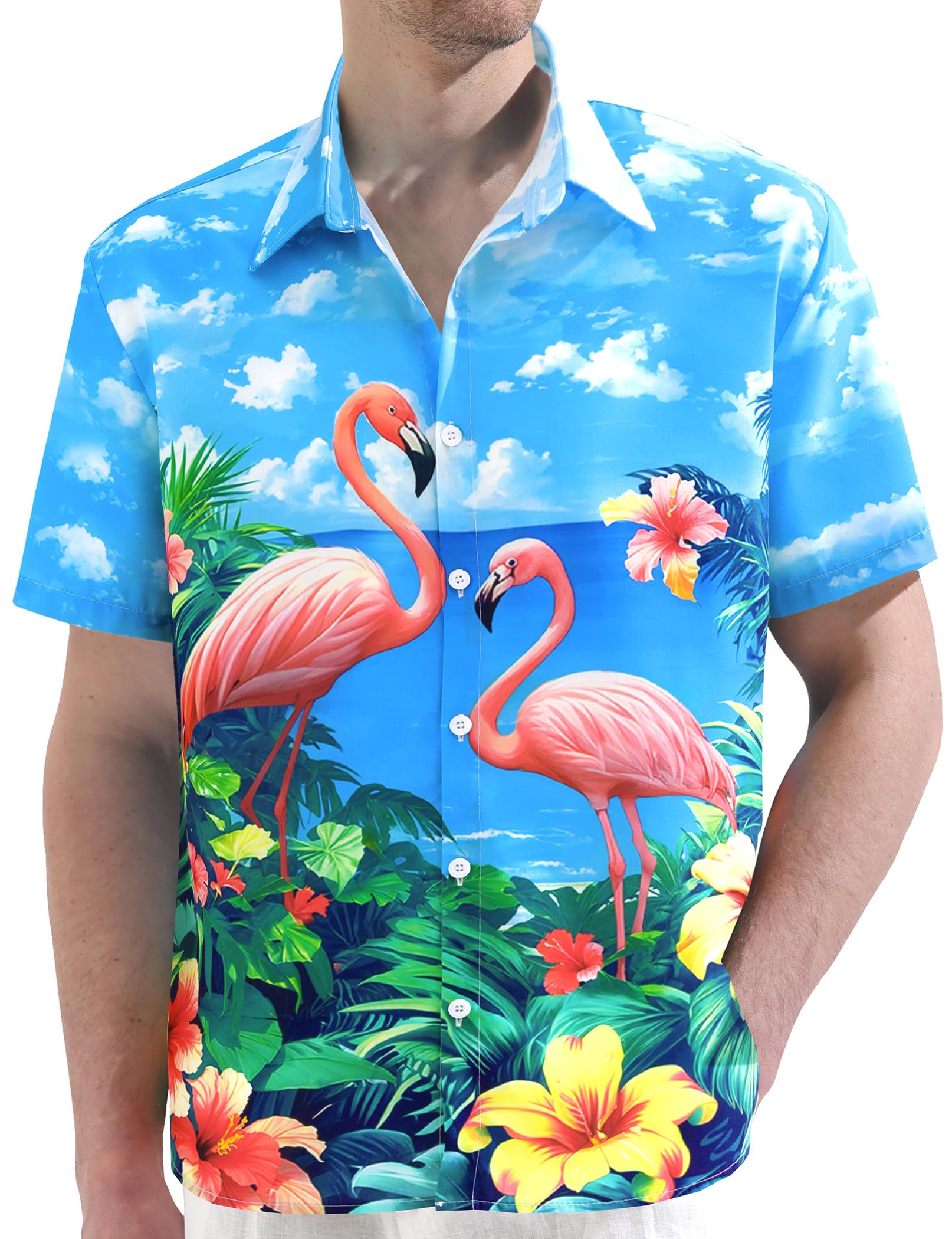 JOGAL Mens Tropical Hawaiian Shirt Short Sleeve Button Down Floral Print Casual Shirt Vacation Summer Beach Shirts