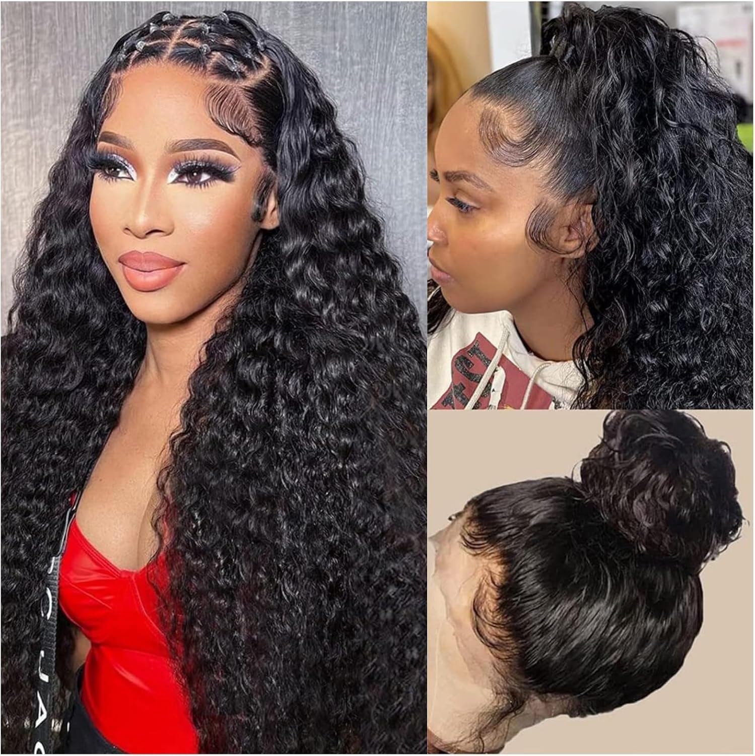 24 Inch 360 Full Lace Deep Curly Wave HD Transparent Lace Front Wigs Human Hair Brazilian Virgin Curly Wave Lace Frontal Wig Pre Plucked With Baby Hair