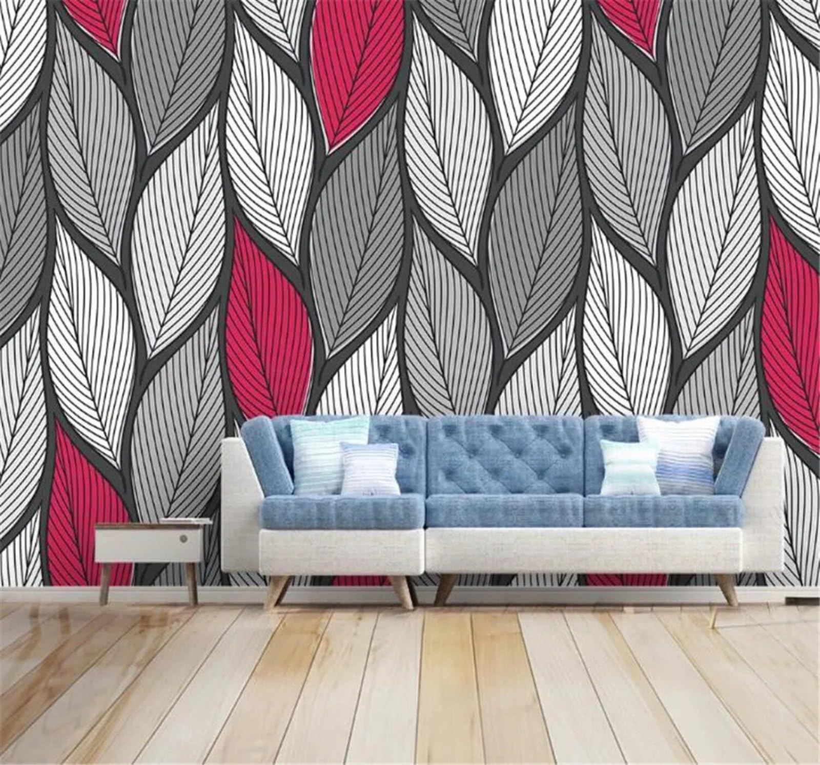 Xlming 400Cm×280Cm(B×H) Minimalist Retro Nostalgic Colourful Leaves 3D Wallpaper Silky Texture Home Study Office Grey Dining Room Sofa Bedroom Living Room Tv Backdrop-400Cm×280Cm