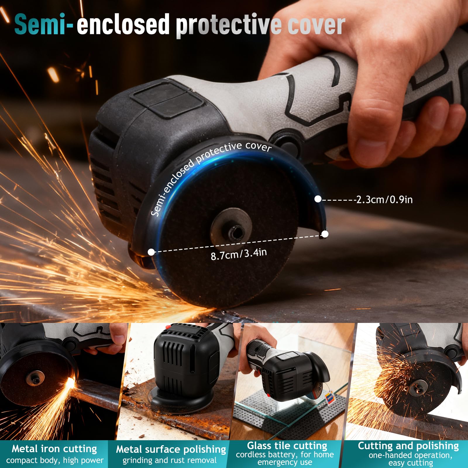 Mini smerigliatrice angolare da 16,8 V, batteria Mini Flex con 2 batterie da 2000 mAh, 19800 giri/min, 6 x 76 mm, set professionale per smerigliatrice angolare a batteria, adatta per tagliare