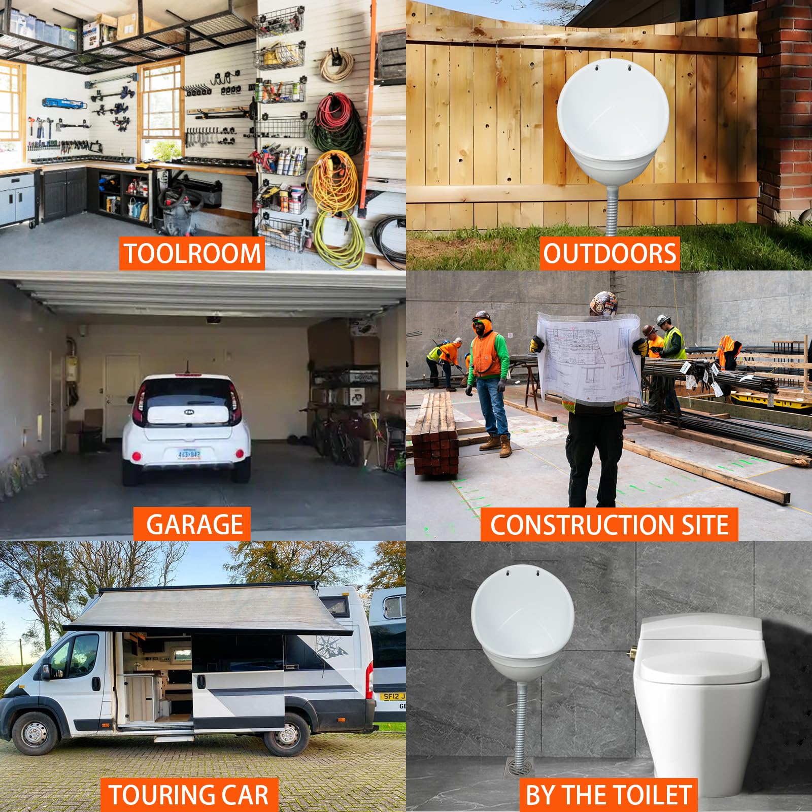 Wasserloses Urinal für die Garage, Urinal für Männer, Kunststoff-Urinale für Männer, Urinumleiter, Outdoor-Urinal, Wandmontage, Urinale für Herren, Badezimmer, kein Bohren, selbstklebend