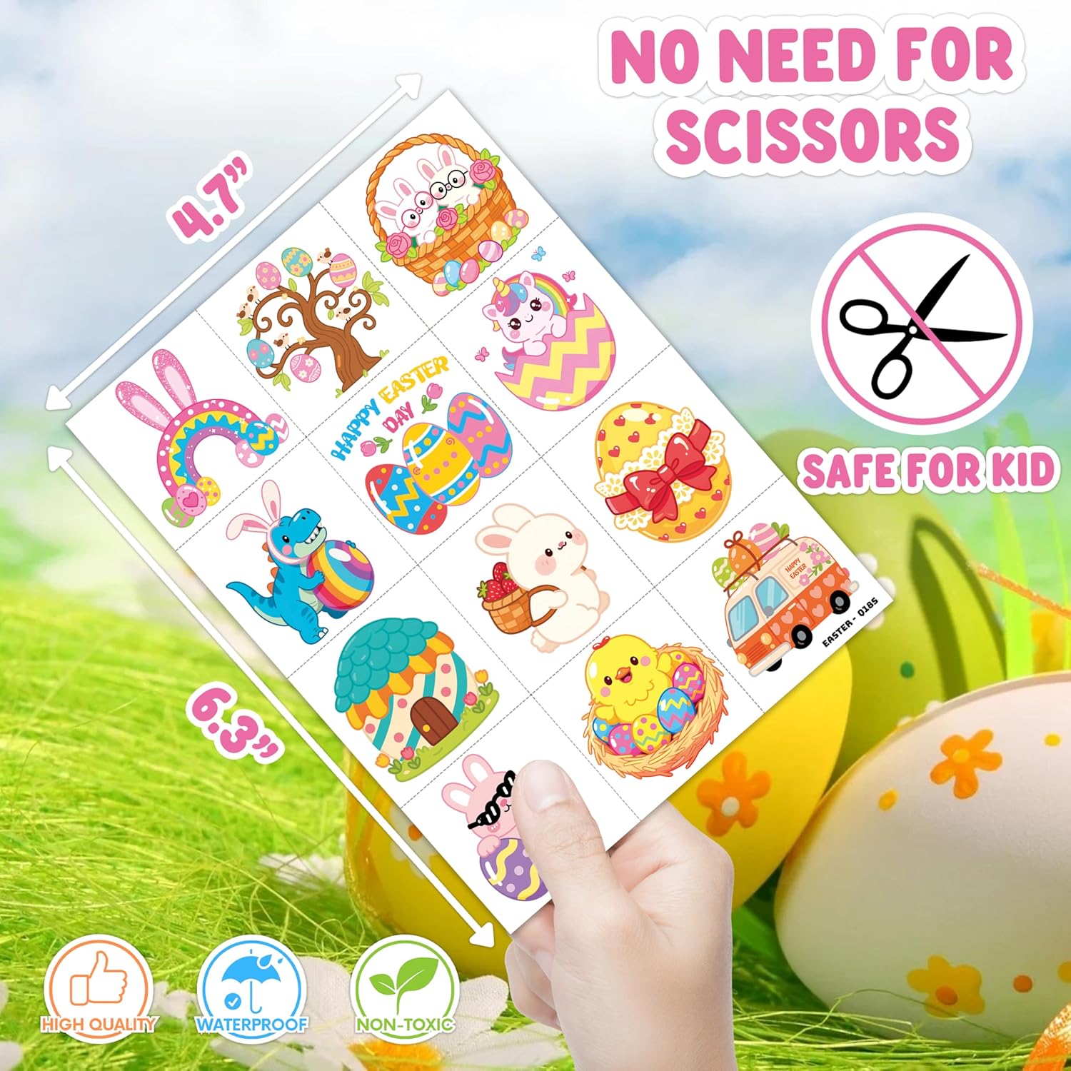 96 PCS Spring Easter Eggs Bunny Chicks Pre-Cut Temporary Tattoos for Kids | Super Cute Themed Birthday Party Favors, Supplies, Decorations, Fake Tattoo Stickers (Multiple)
