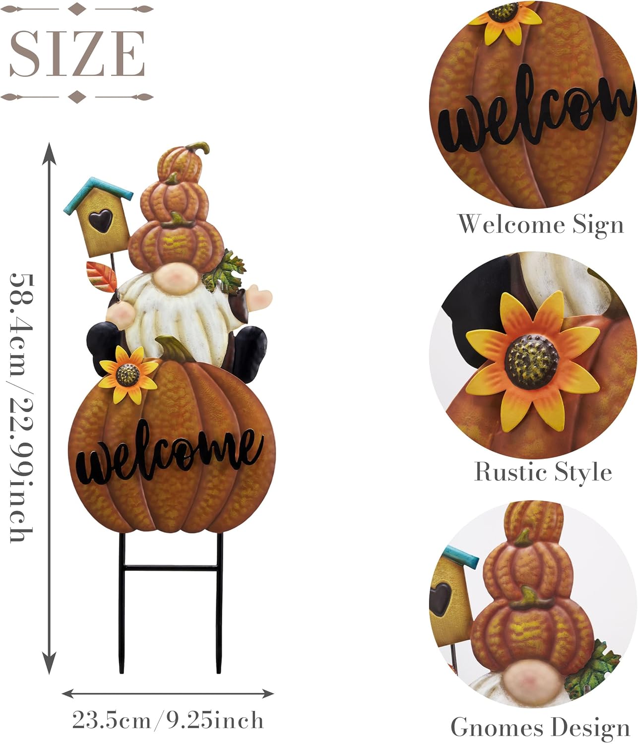 TERESA'S COLLECTIONS Fall Gnome Pumkin Decorations Garden Stakes for Ourdoor, Harvest Metal Welcome Signs for Yard Decor, Orange Autumn Fall Decor for Thanksgiving Decorations, Gift for Mom