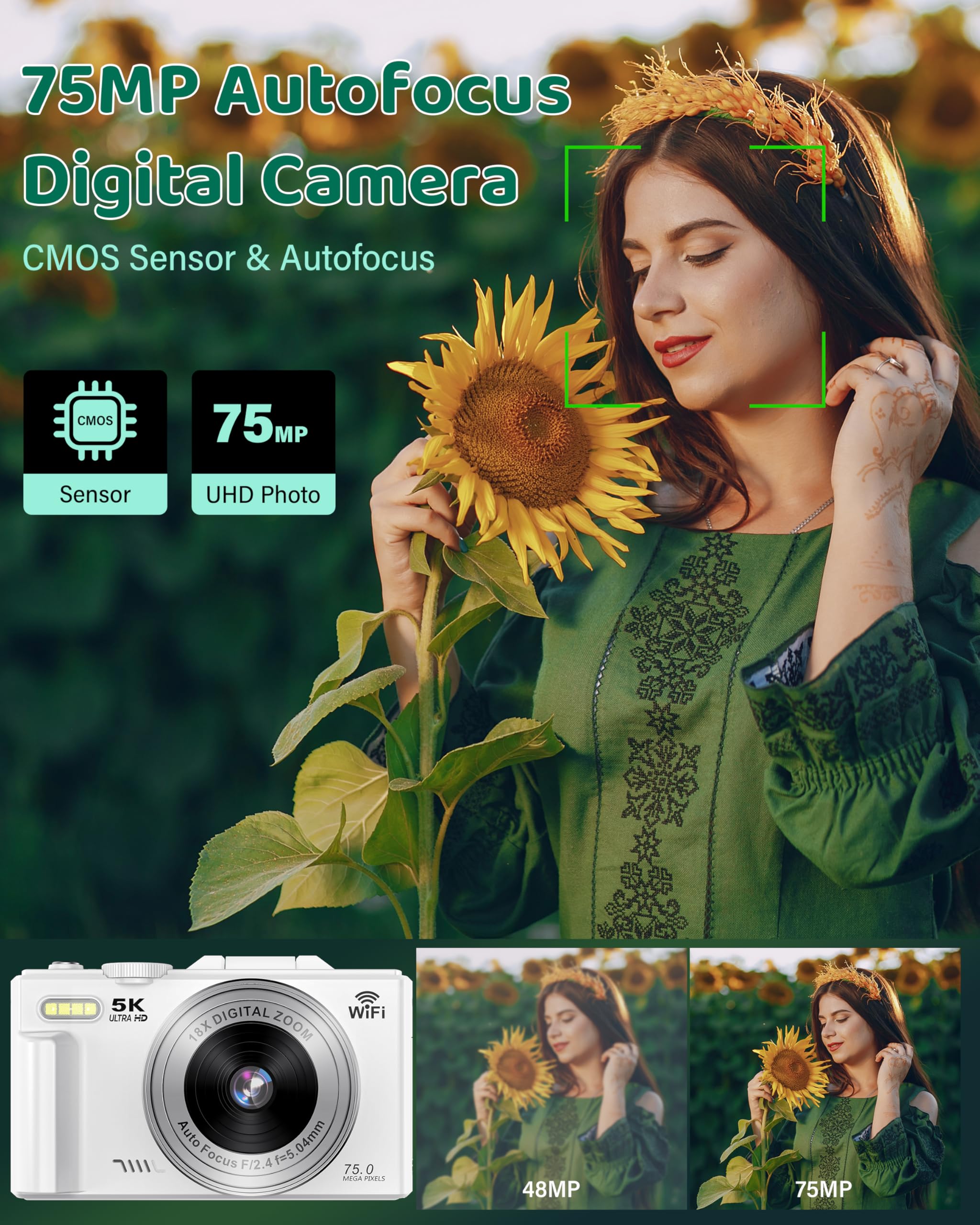 Amazon Canada: 5K Digital Camera - WiFi 75MP UHD Cameras for