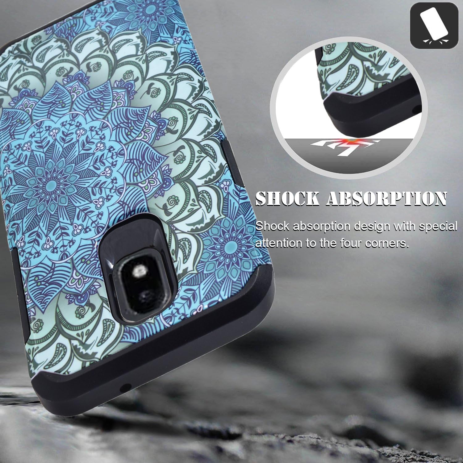 Star Starshop Shockproof Drop Protection Phone Case Compatible for Samsung J7 Crown, Galaxy J7, Galaxy J7 Refine, Galaxy J7 2018, Galaxy J7 V 2nd Gen, Included [Premium Screen Protector]-Green Flower