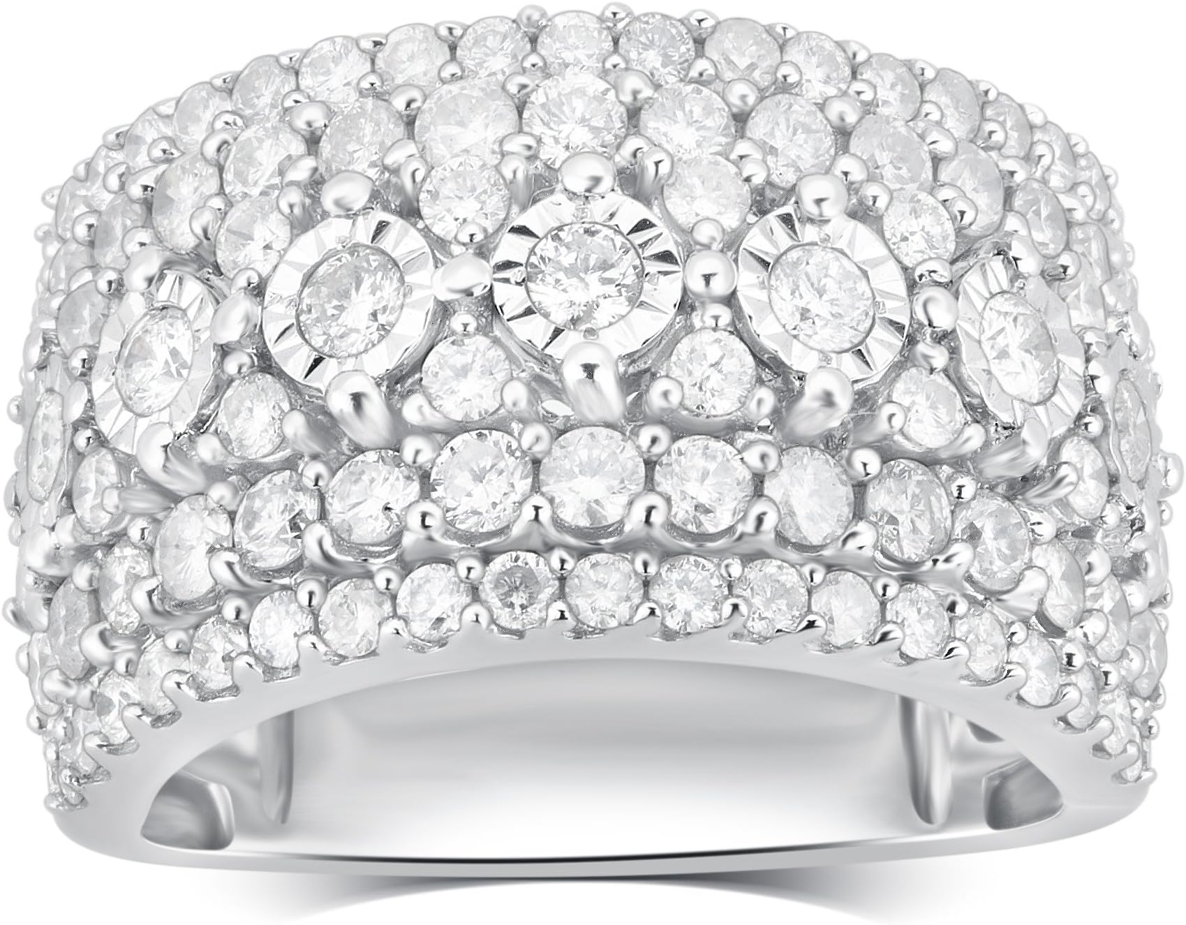 Miracle Plated Diamond Anniversary Band Ring (J-K, I3) Rhodium Plated Sterling Silver Illusion Set 2.25 Carat Round-cut Diamond Fashion Jewelry for Women